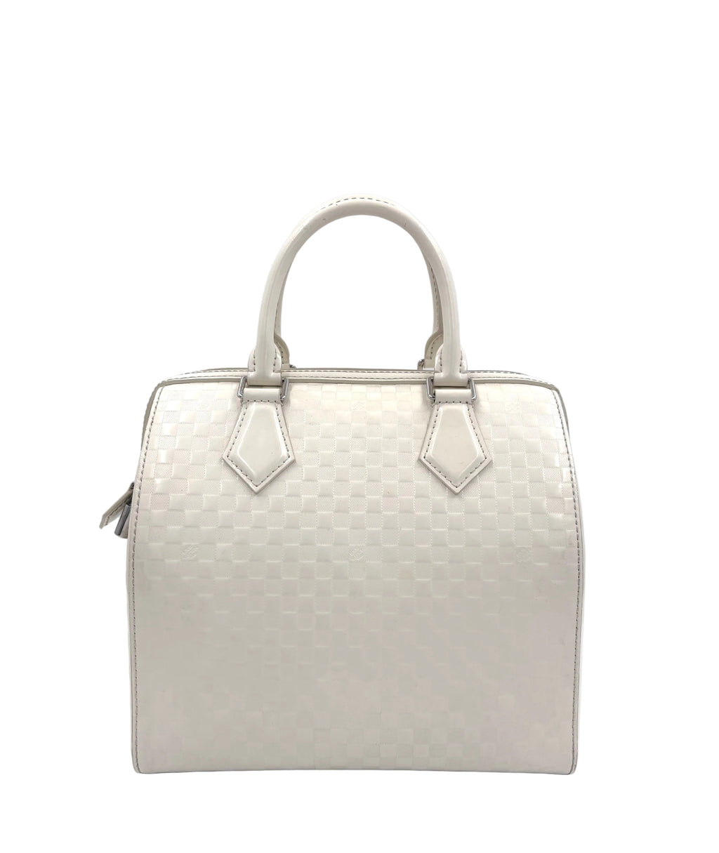 Pre-owned Louis Vuitton Damier Facette Speedy Cube Creme/Ecru Patent Leather Handbag - Authenticated