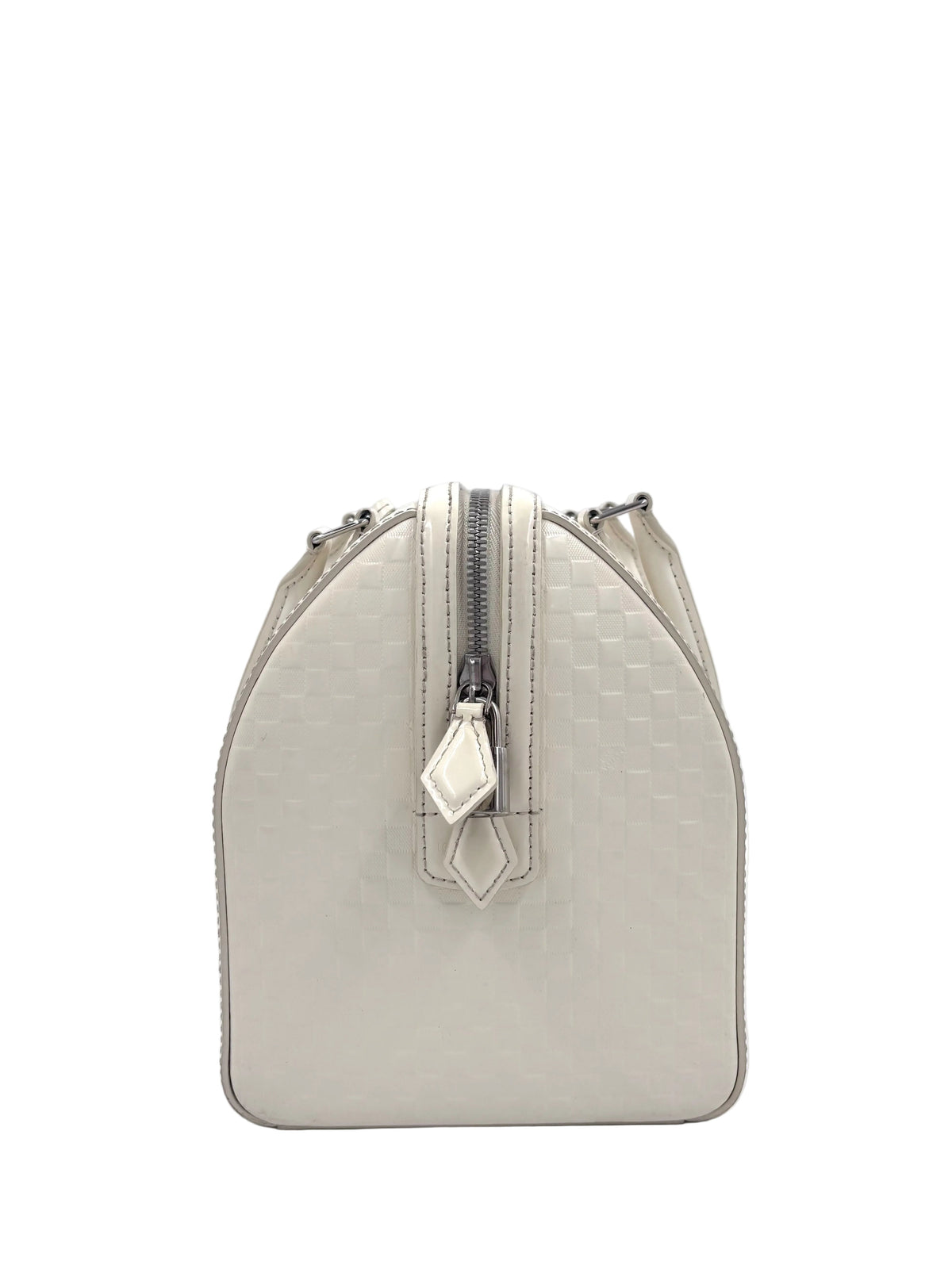 Pre-owned Louis Vuitton Damier Facette Speedy Cube Creme/Ecru Patent Leather Handbag - Authenticated