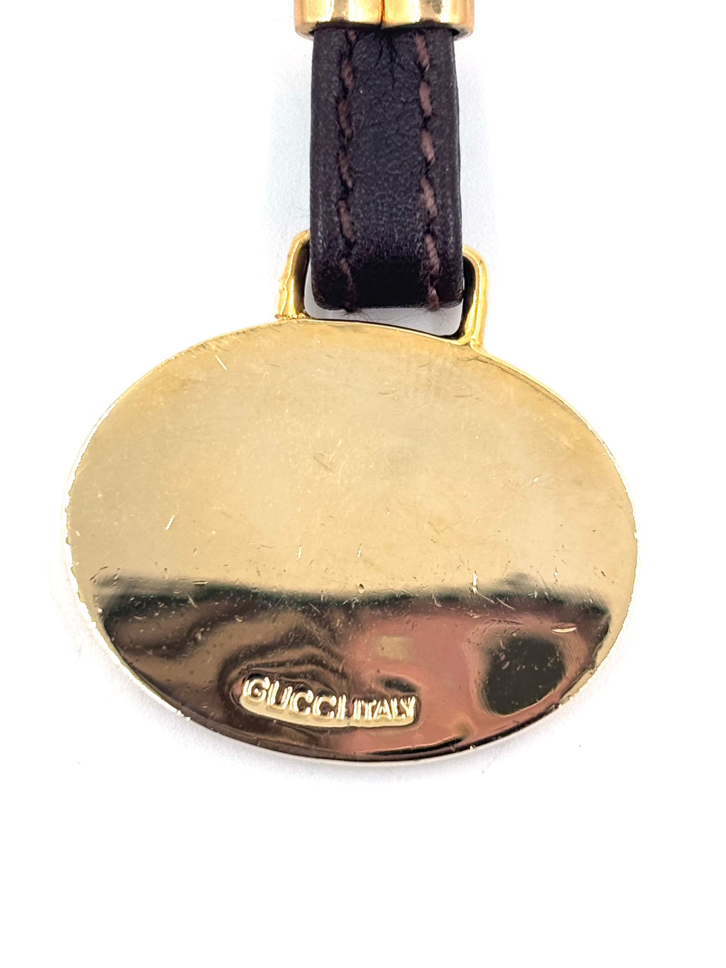 Pre-owned Gucci Brown Leather Mixed Metal Keychain Bagcharm