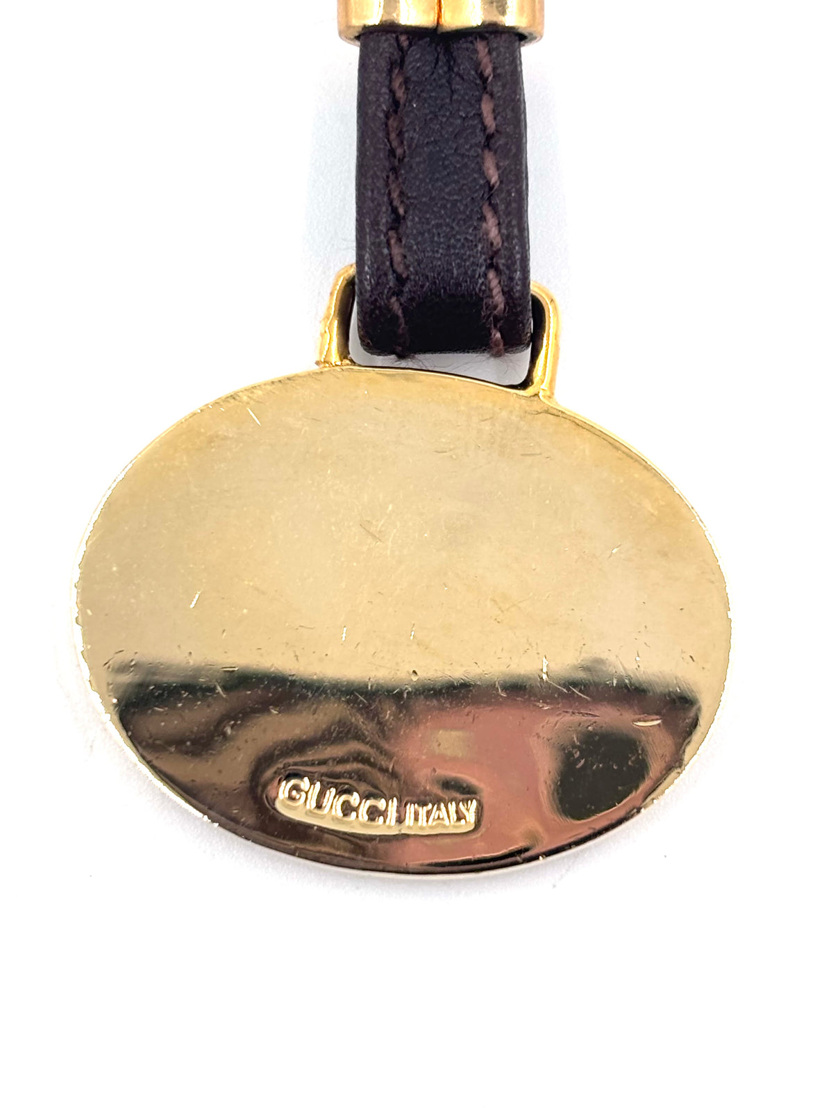 Pre-owned Gucci Brown Leather Mixed Metal Keychain Bagcharm