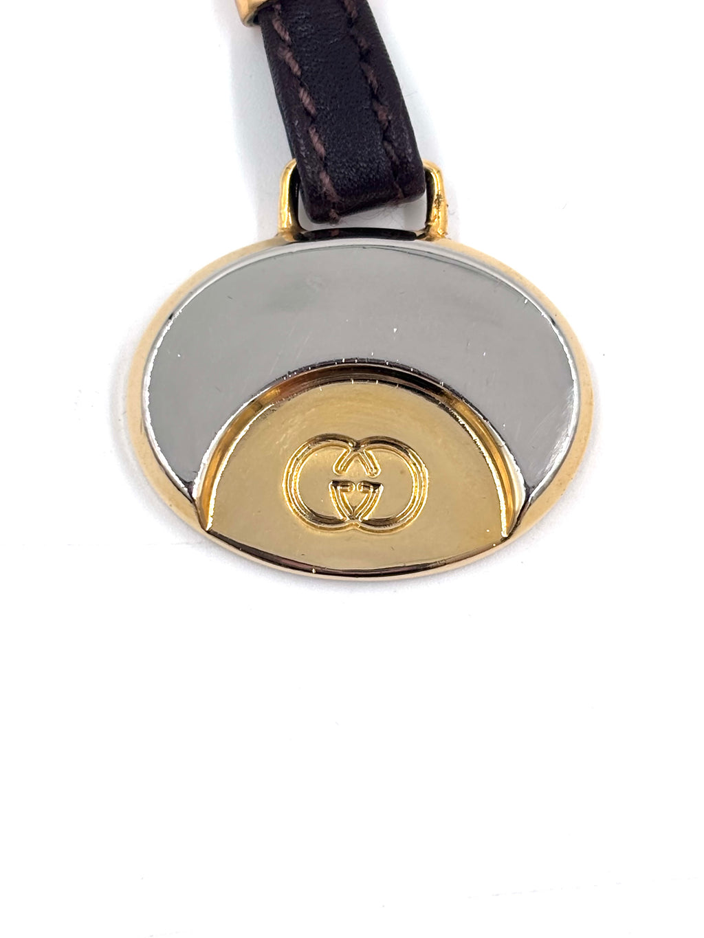 Pre-owned Gucci Brown Leather Mixed Metal Keychain Bagcharm