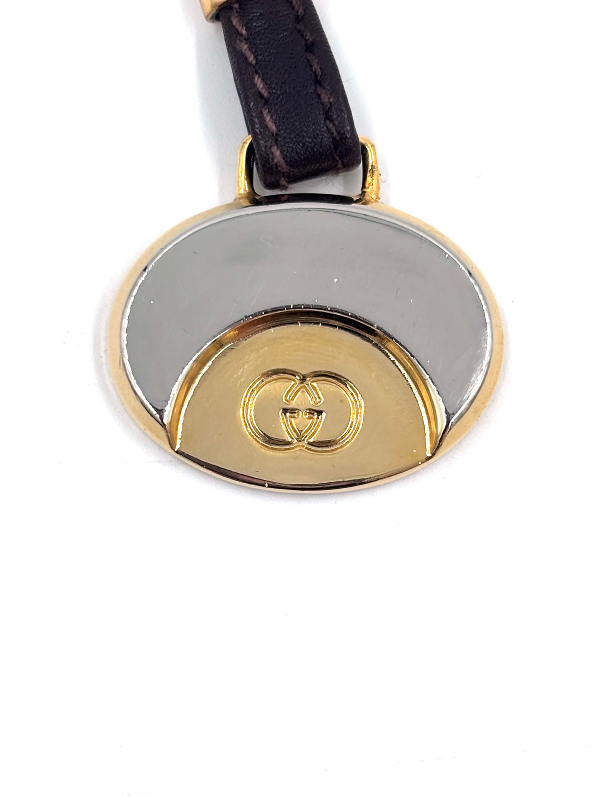 Pre-owned Gucci Brown Leather Mixed Metal Keychain Bagcharm