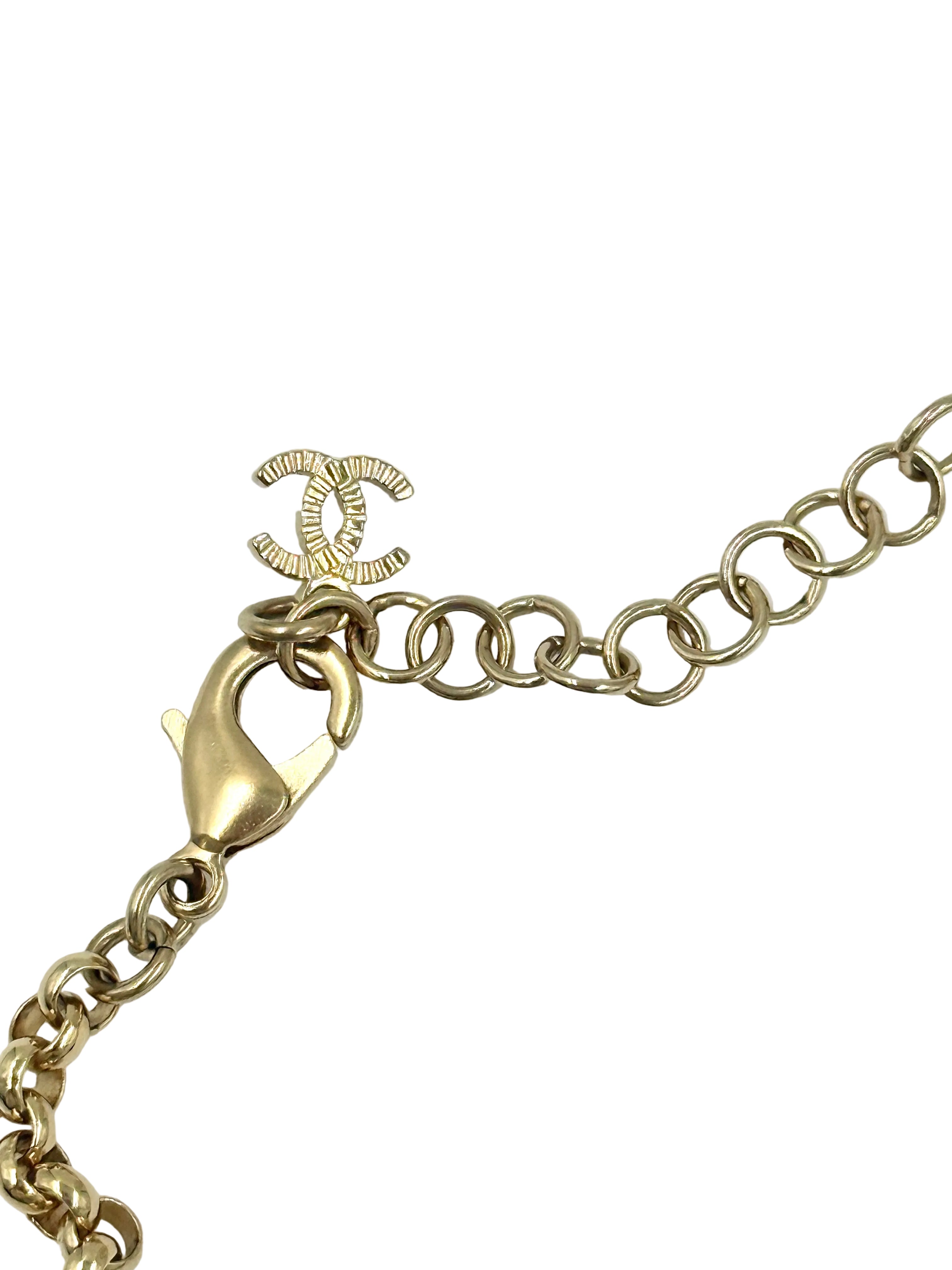 Pre-Owned Chanel 24k Gold Plated CC Heart Pendant Necklace with Strass Crystals and Pearl Accents - Authenticated