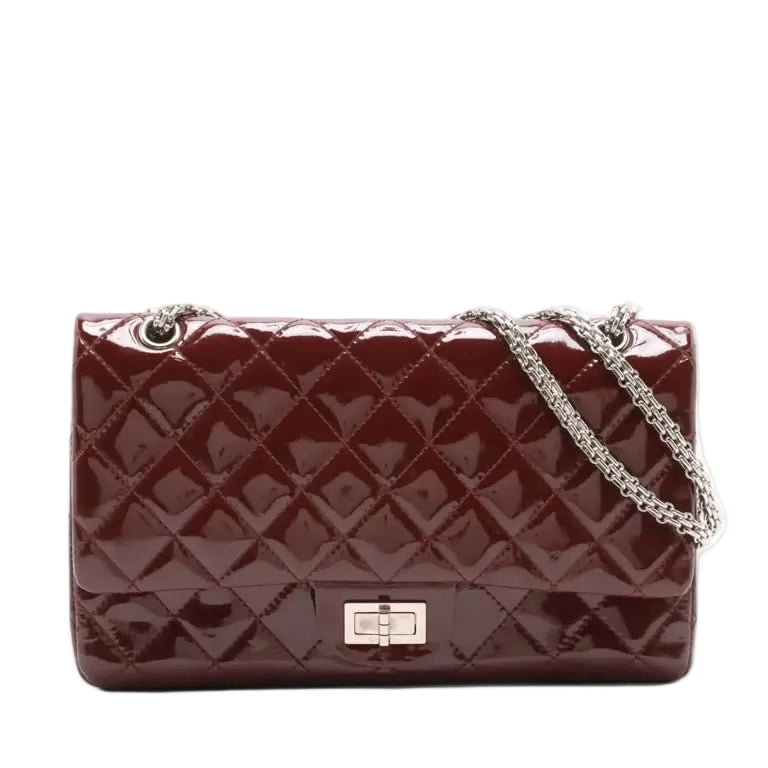 Pre-Owned Chanel  Burgundy 2.55 Maxi Patent Leather Double Flap - Authenticated
