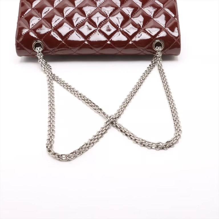 Pre-Owned Chanel  Burgundy 2.55 Maxi Patent Leather Double Flap - Authenticated