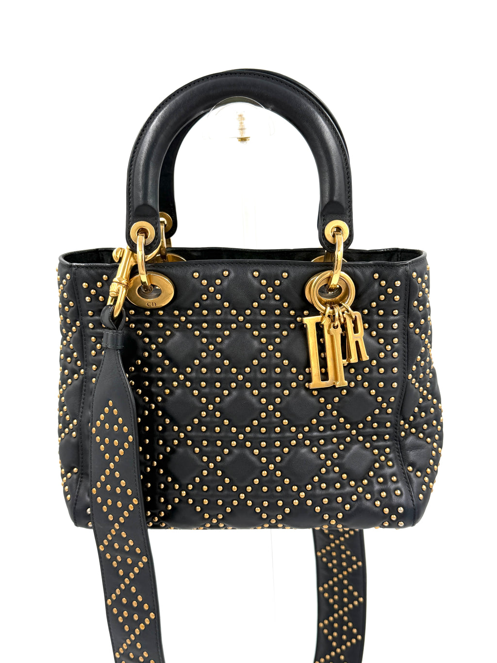 Pre-Owned Christian Dior Black Studded Lambskin Medium Lady Dior Tote Bag - Authenticated