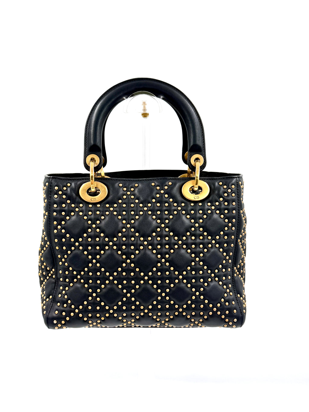 Pre-Owned Christian Dior Black Studded Lambskin Medium Lady Dior Tote Bag - Authenticated