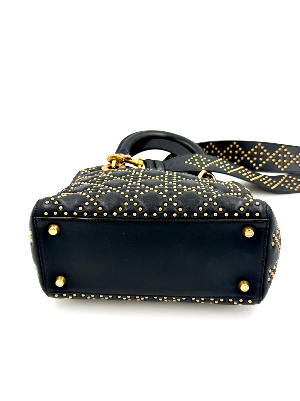 Pre-Owned Christian Dior Black Studded Lambskin Medium Lady Dior Tote Bag - Authenticated