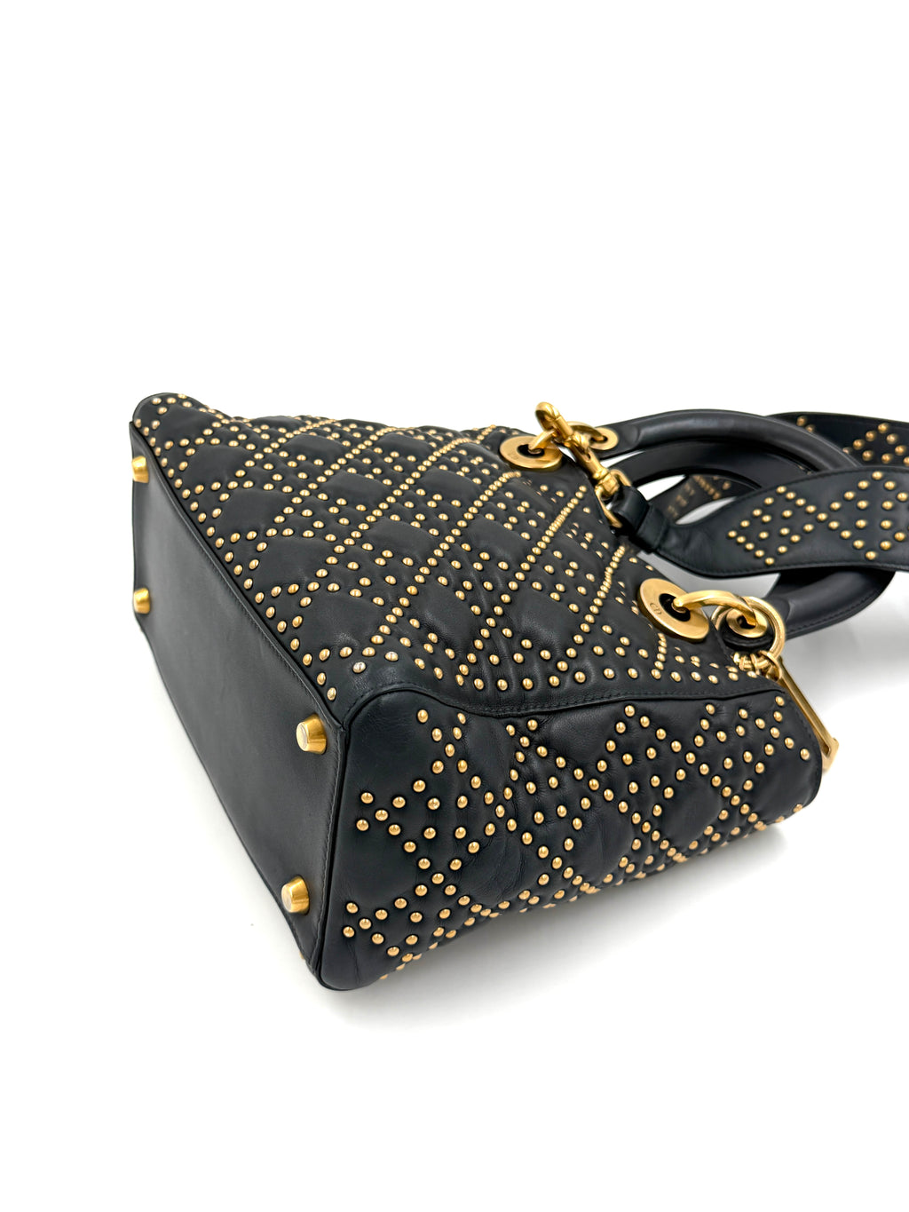 Pre-Owned Christian Dior Black Studded Lambskin Medium Lady Dior Tote Bag - Authenticated
