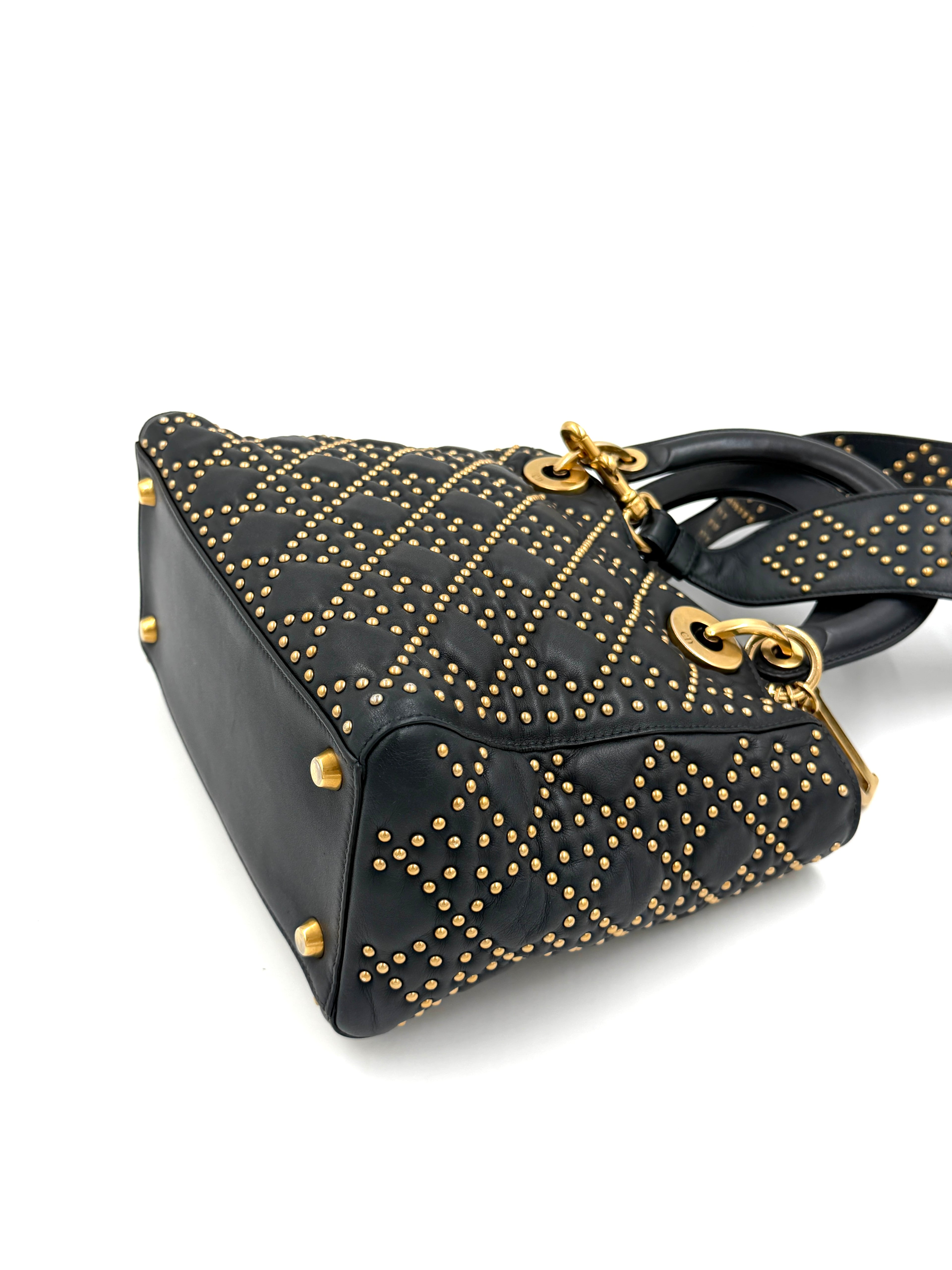 Pre-Owned Christian Dior Black Studded Lambskin Medium Lady Dior Tote Bag - Authenticated