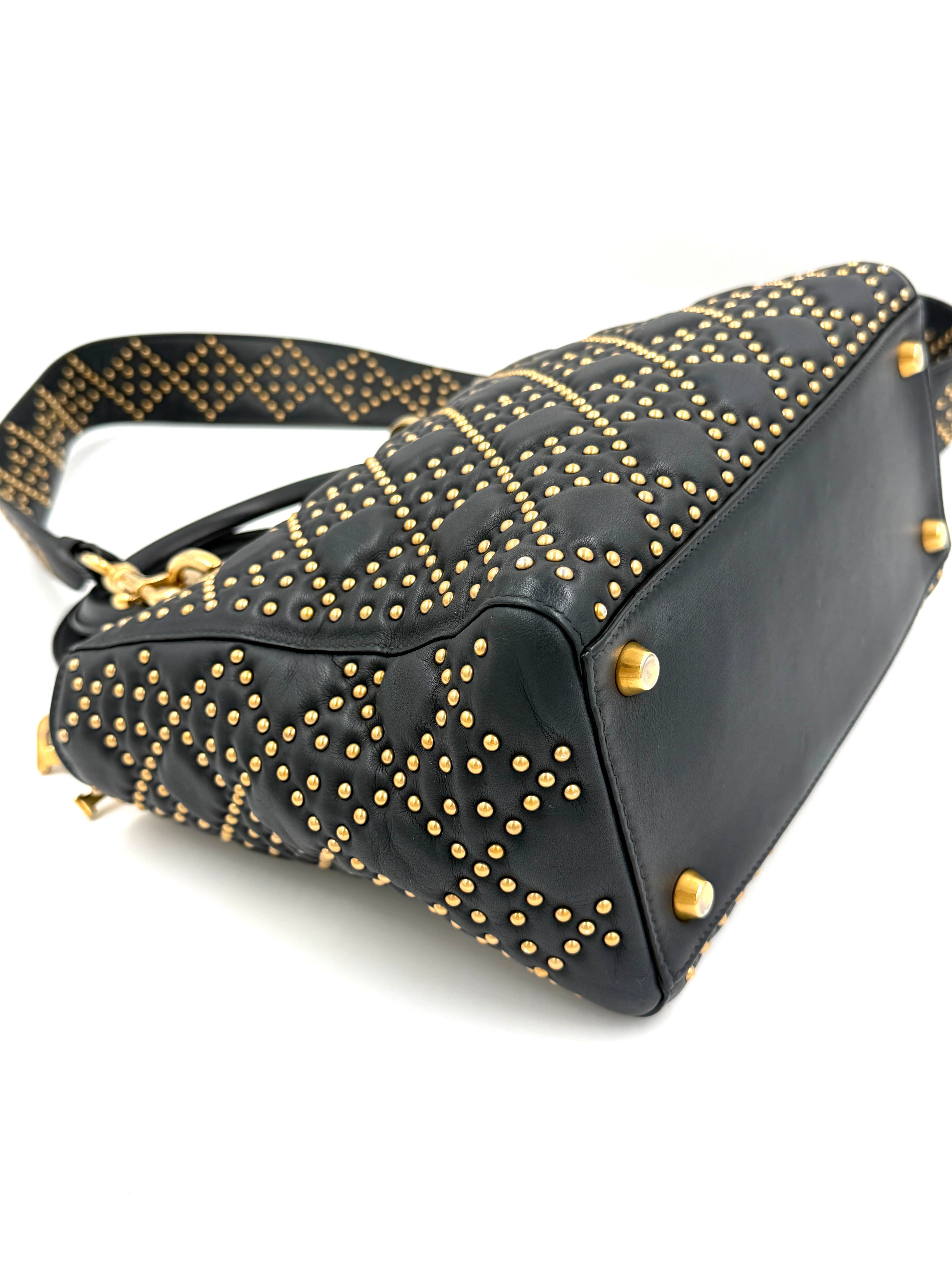 Pre-Owned Christian Dior Black Studded Lambskin Medium Lady Dior Tote Bag - Authenticated