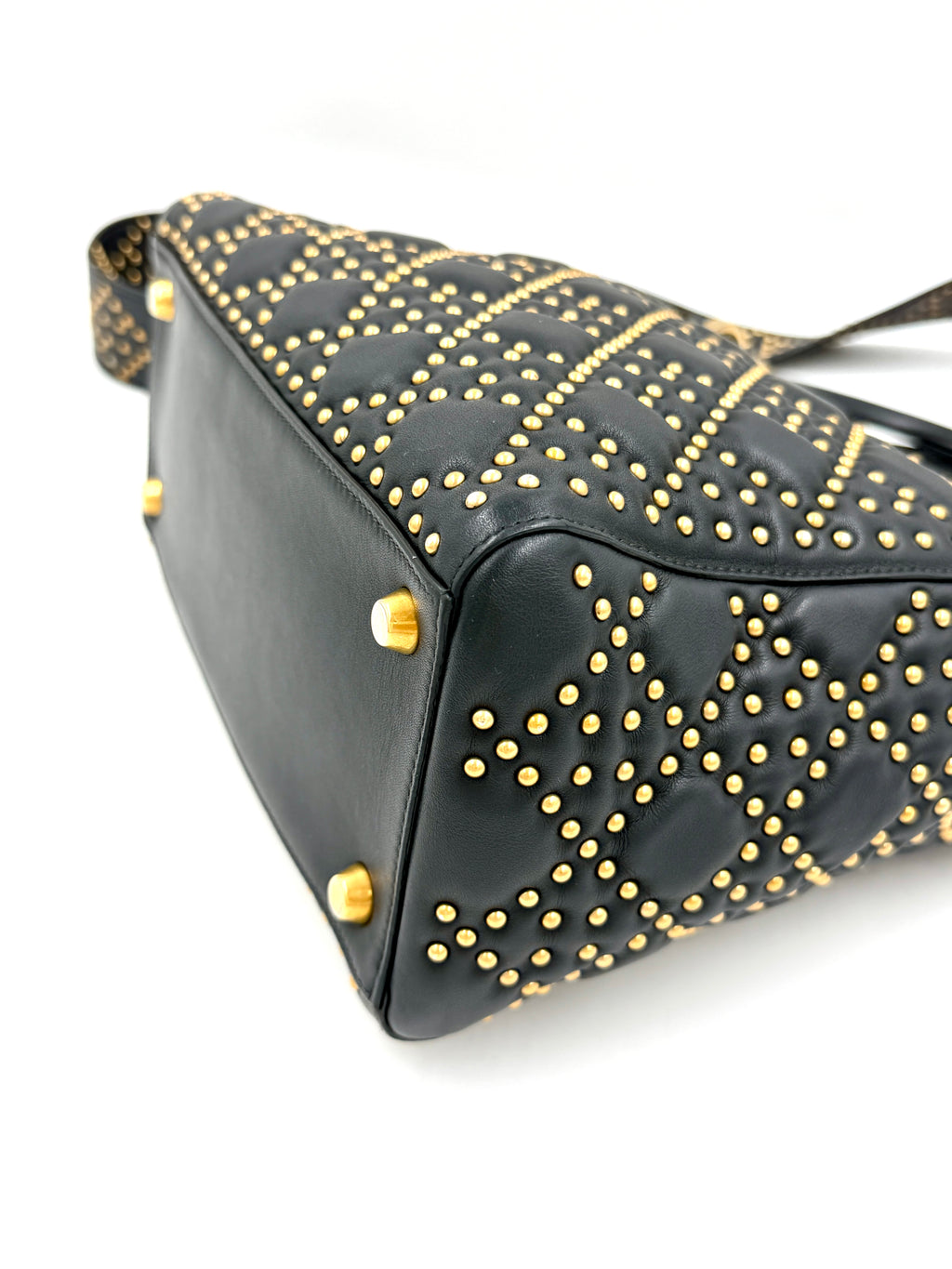 Pre-Owned Christian Dior Black Studded Lambskin Medium Lady Dior Tote Bag - Authenticated