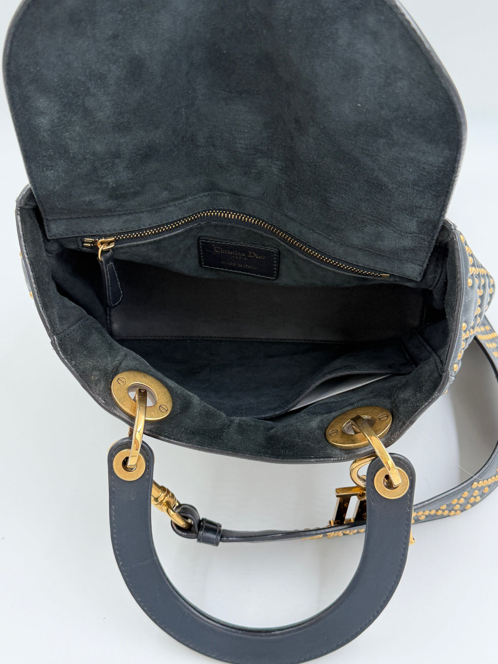 Pre-Owned Christian Dior Black Studded Lambskin Medium Lady Dior Tote Bag - Authenticated