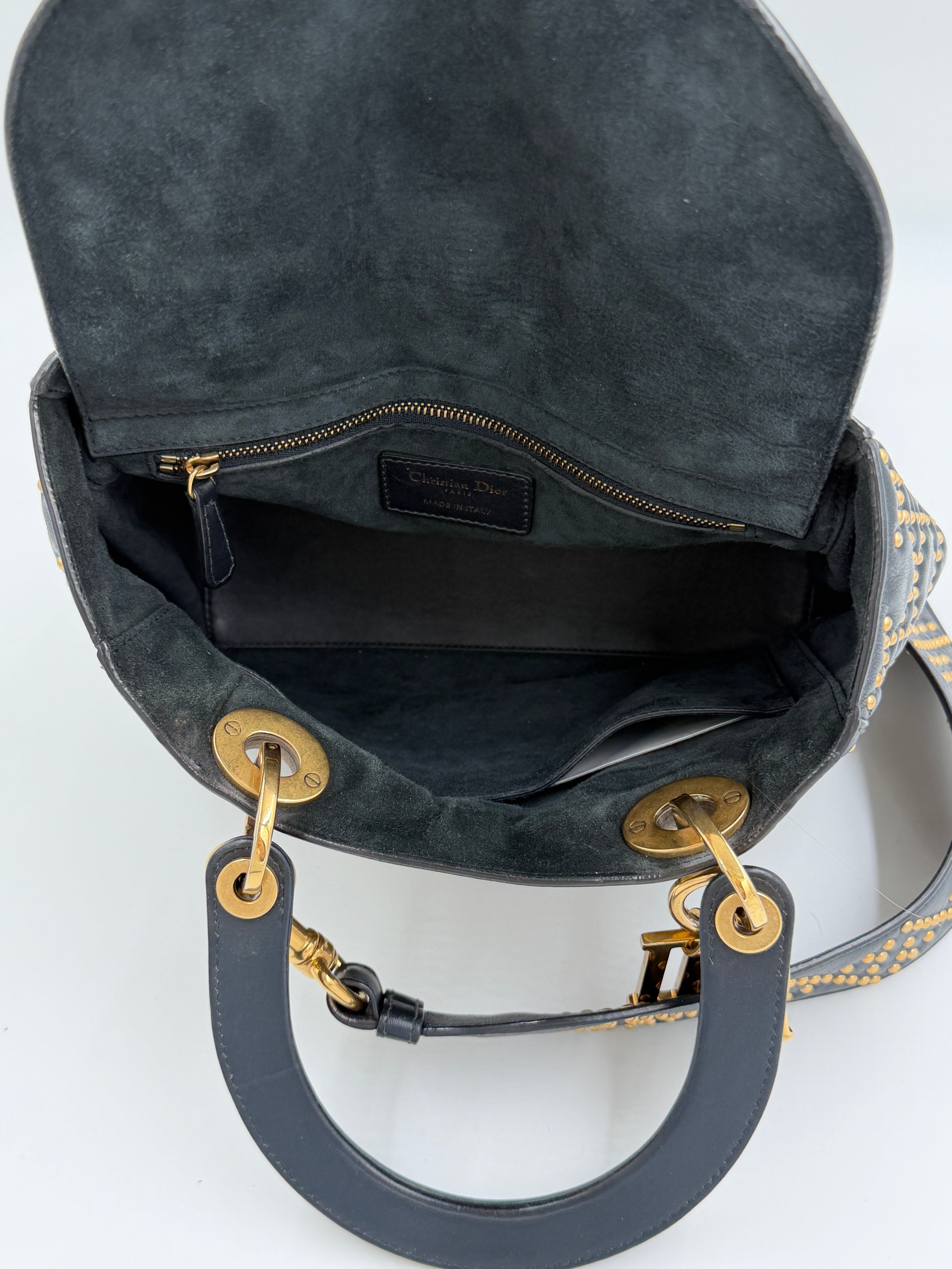 Pre-Owned Christian Dior Black Studded Lambskin Medium Lady Dior Tote Bag - Authenticated