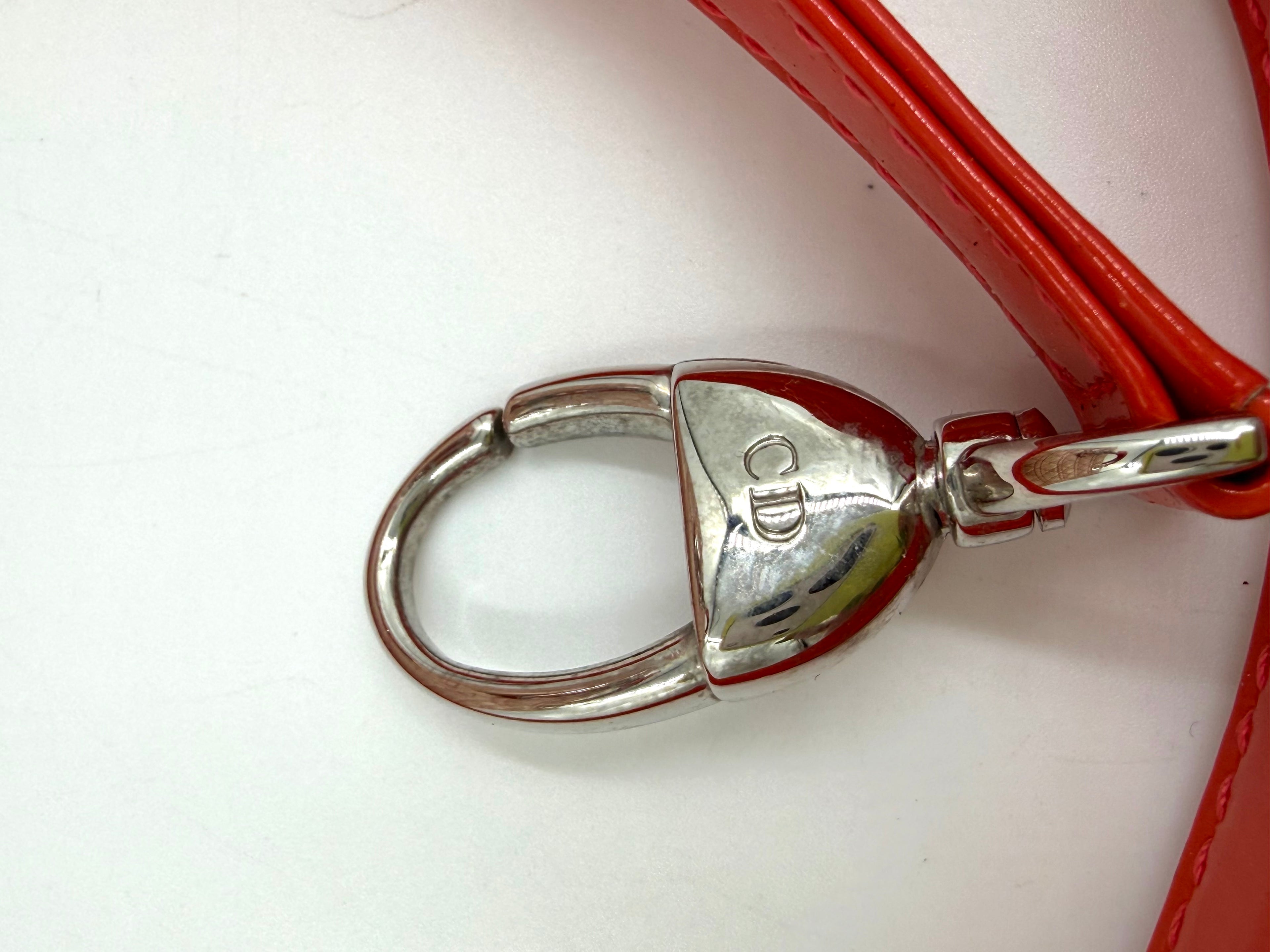 Pre-owned Christian Dior Medium Lady Dior Beige Patent Orange Handles Coral Stitching - Authenticated