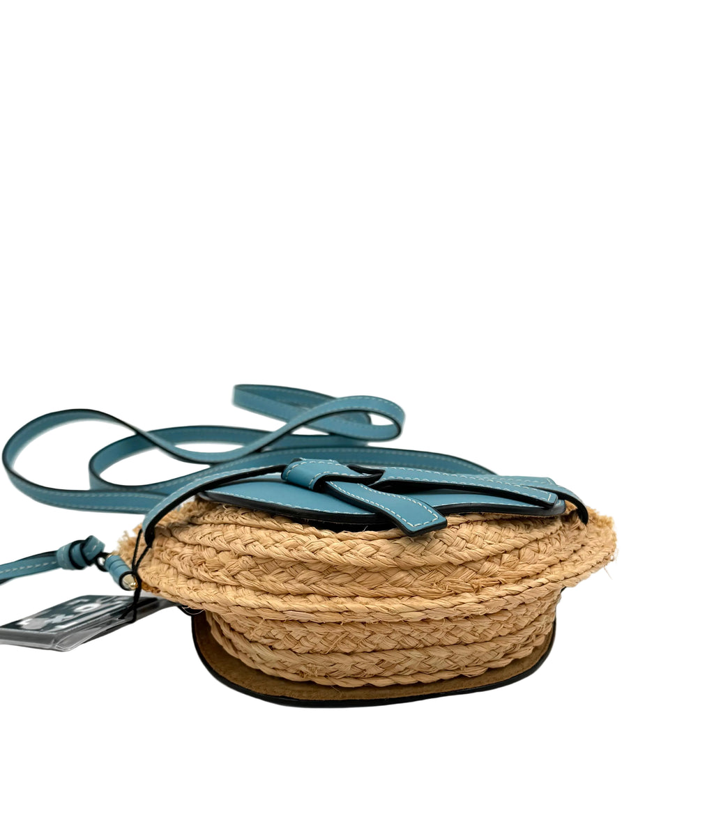 Pre-owned Loewe Mini Gate Dual Bag Light Blue Leather Raffia - Authenticated
