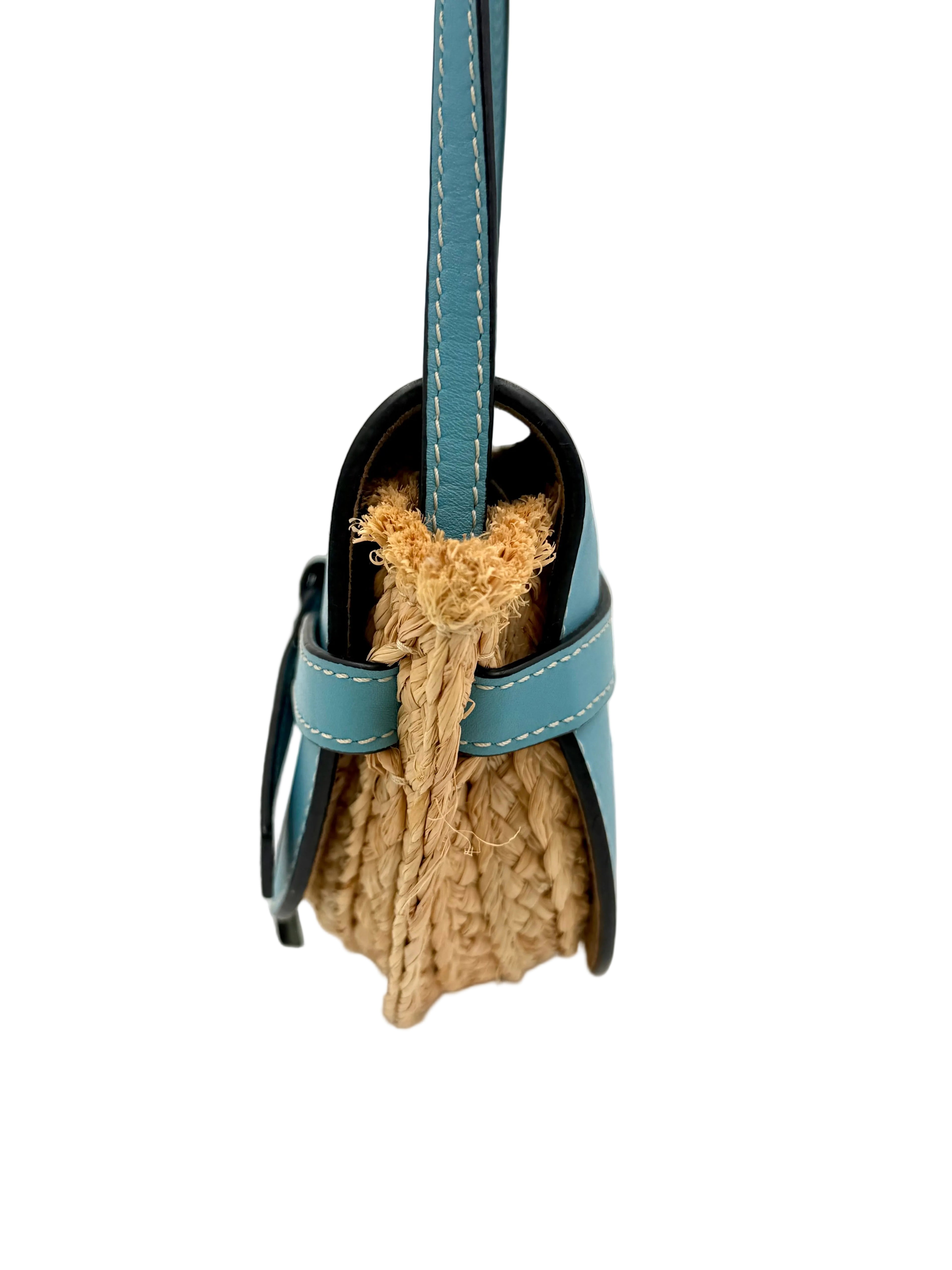 Pre-owned Loewe Mini Gate Dual Bag Light Blue Leather Raffia - Authenticated