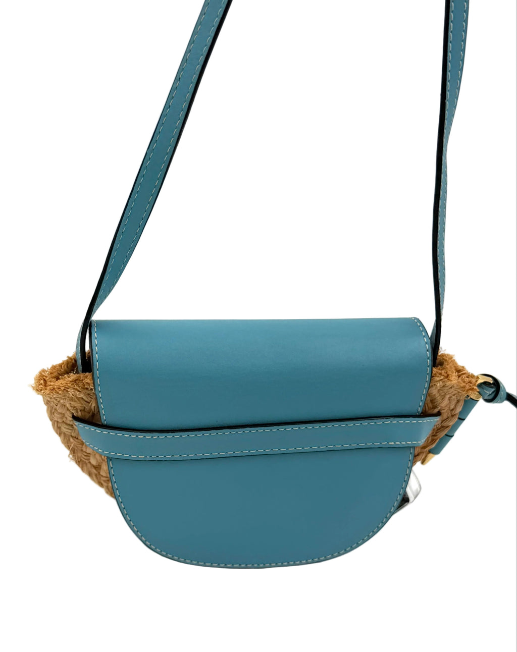 Pre-owned Loewe Mini Gate Dual Bag Light Blue Leather Raffia - Authenticated