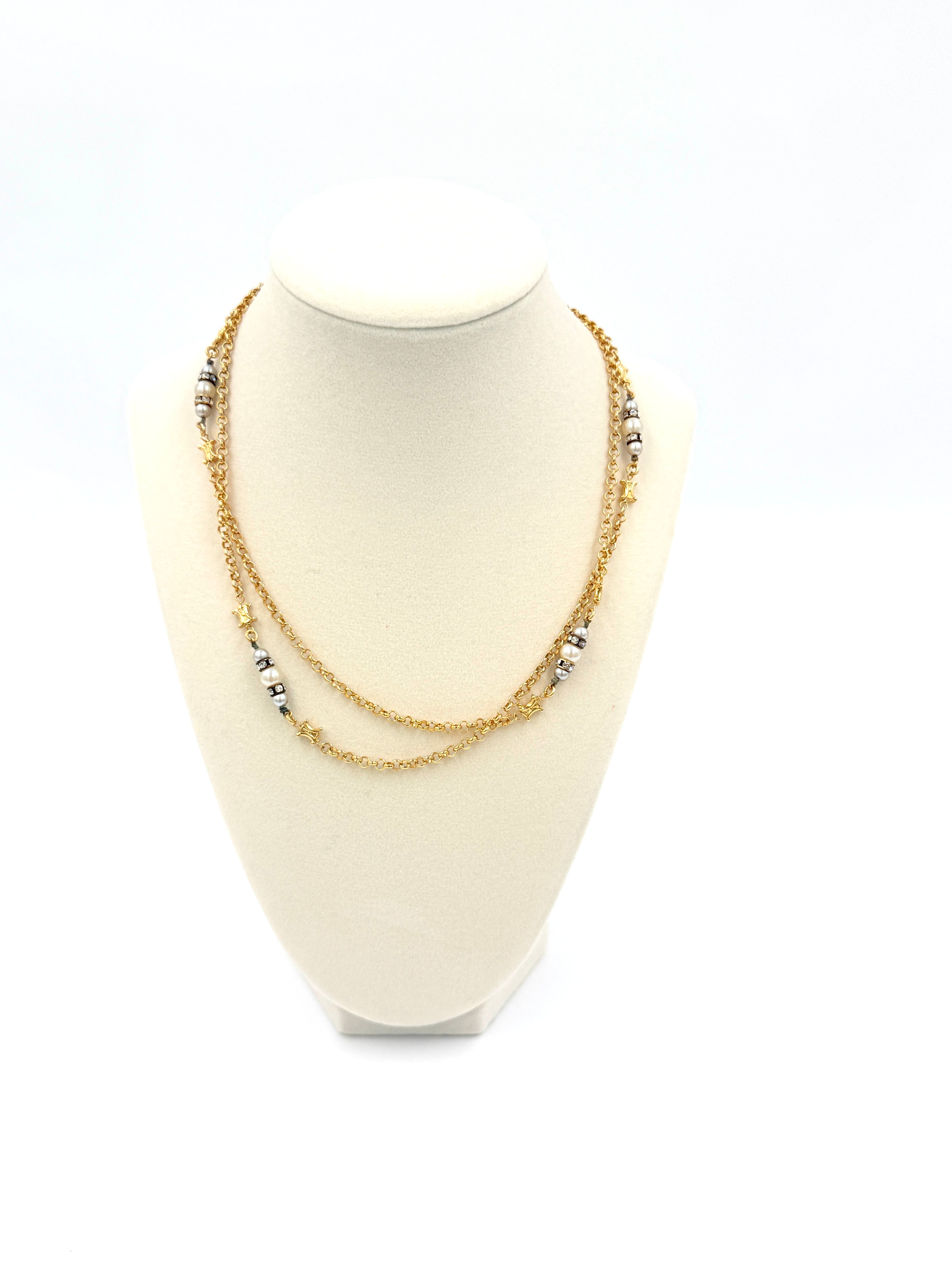 Pre-Owned Celine Pearl and Gold Triomphe Necklace - Authenticated