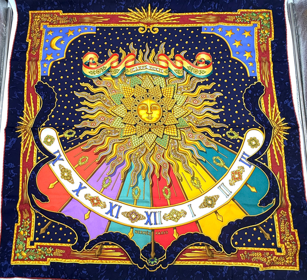 Pre-Owned Hermès Vintage Silk Scarf "Carpe Diem" by Joachim Metz - Authenticated
