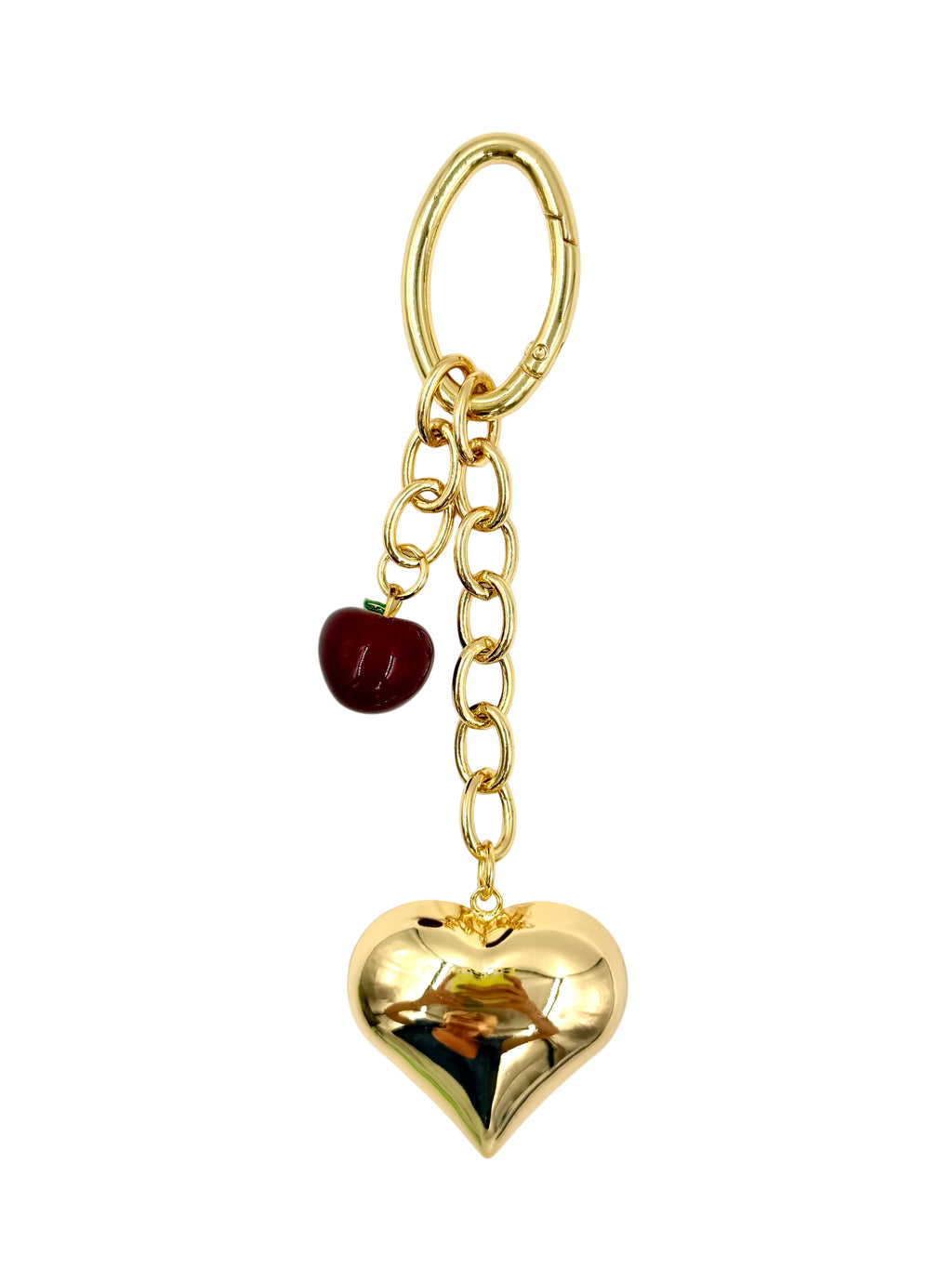 Hawley Revival Gold Filled Chain Bag Charm Puffy Heart Cherry