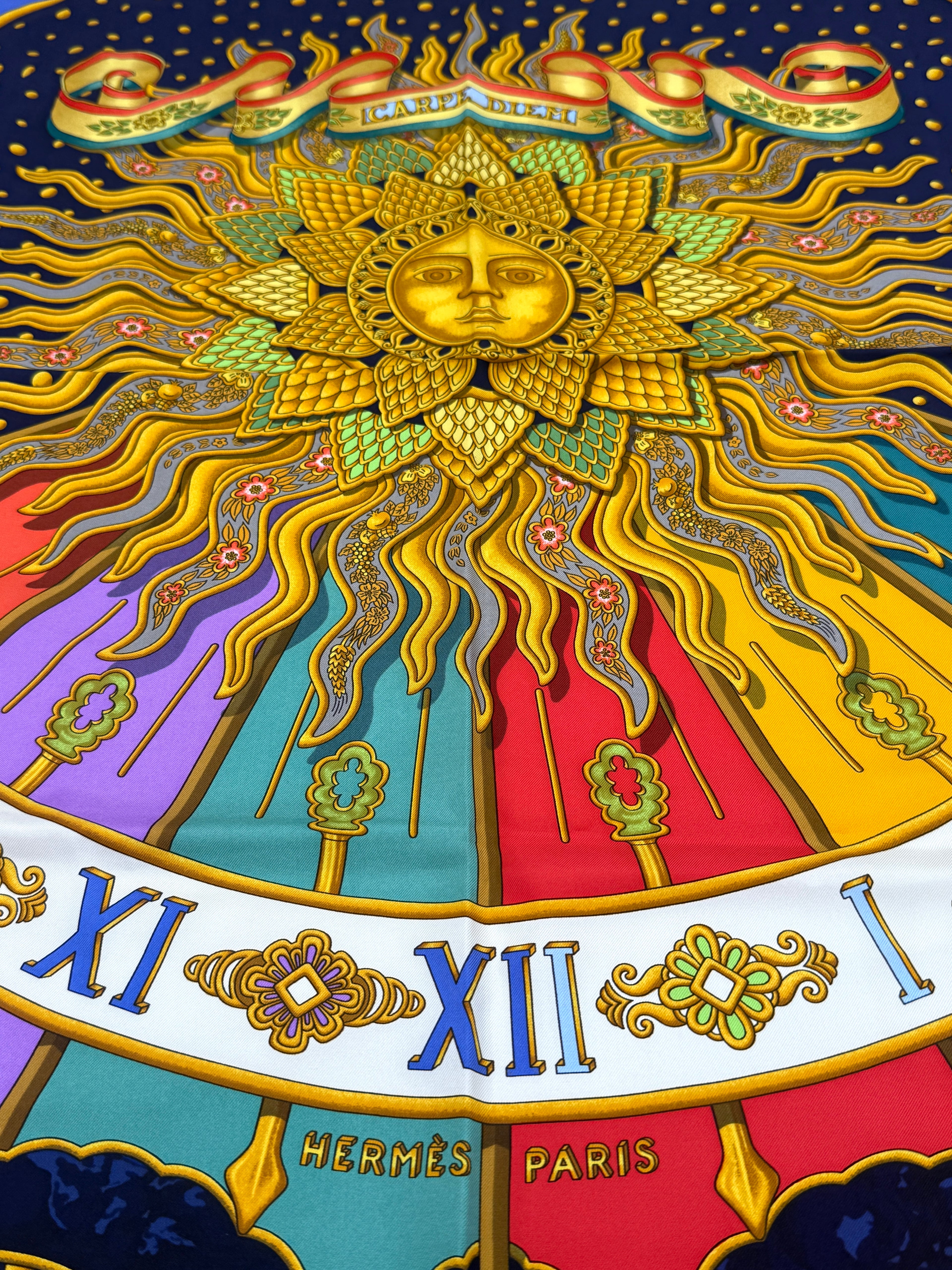 Pre-Owned Hermès Vintage Silk Scarf "Carpe Diem" by Joachim Metz - Authenticated