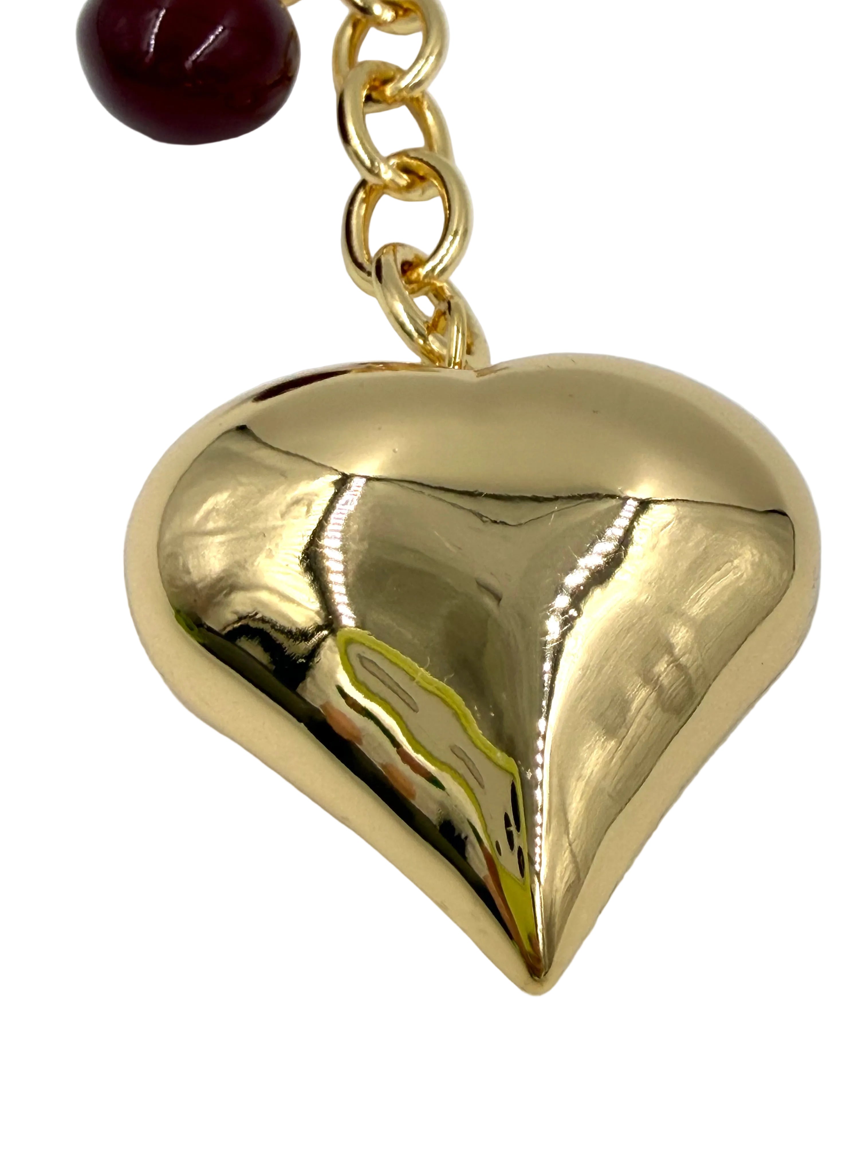 Hawley Revival Gold Filled Chain Bag Charm Puffy Heart Cherry
