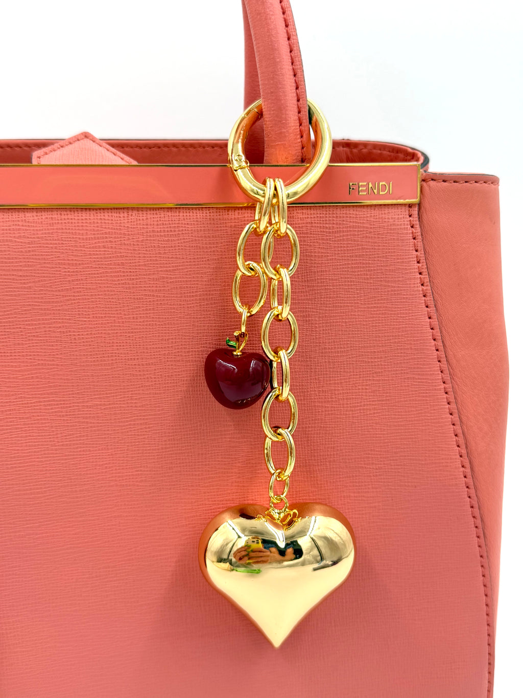 Hawley Revival Gold Filled Chain Bag Charm Puffy Heart Cherry