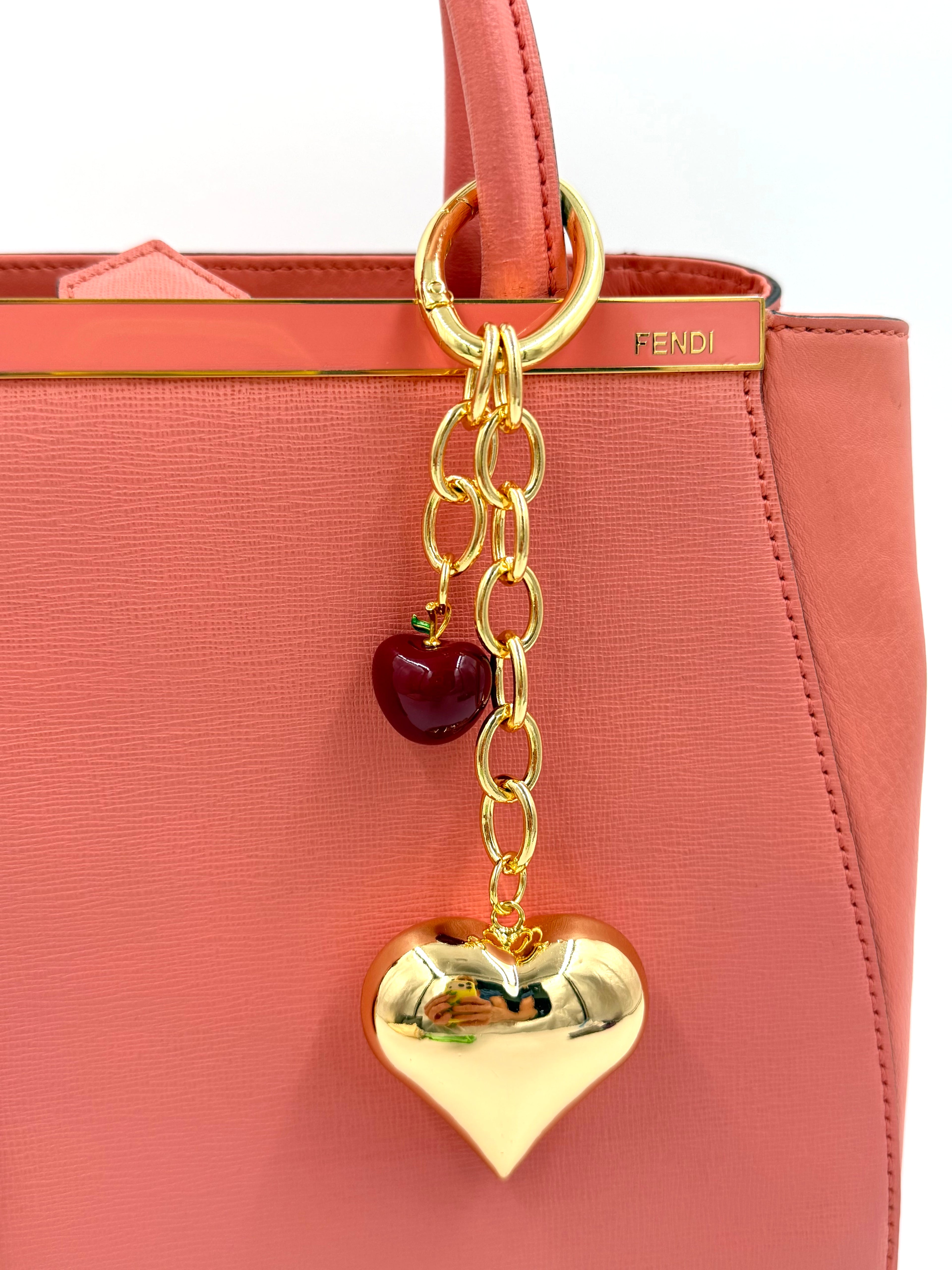Hawley Revival Gold Filled Chain Bag Charm Puffy Heart Cherry