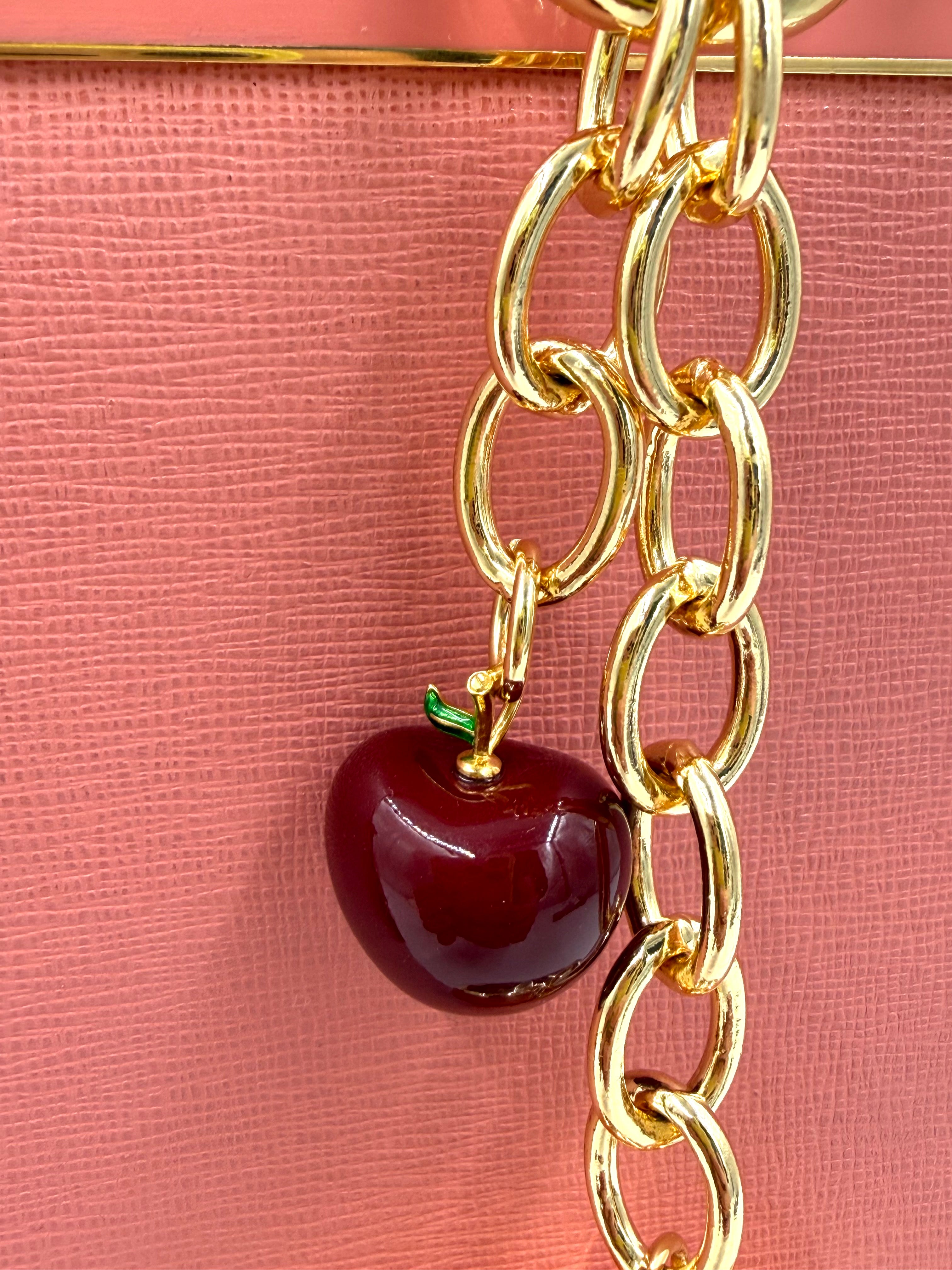 Hawley Revival Gold Filled Chain Bag Charm Puffy Heart Cherry