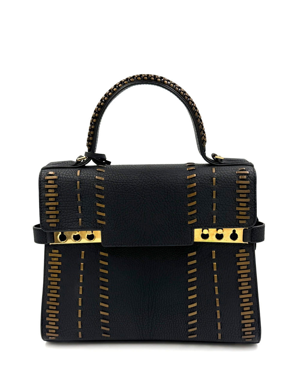 Pre-owned Delvaux Tempête MM Handbag Black Leather Bronze Stitching - Authenticated