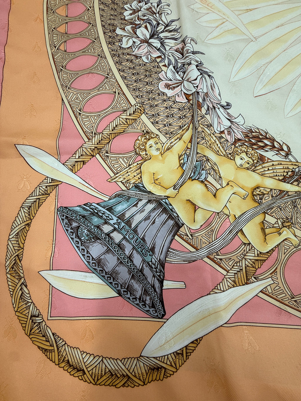 Pre-Owned Hermes Silk Jacquard  Le Carre Scarf "Amours" by Annie Faivre