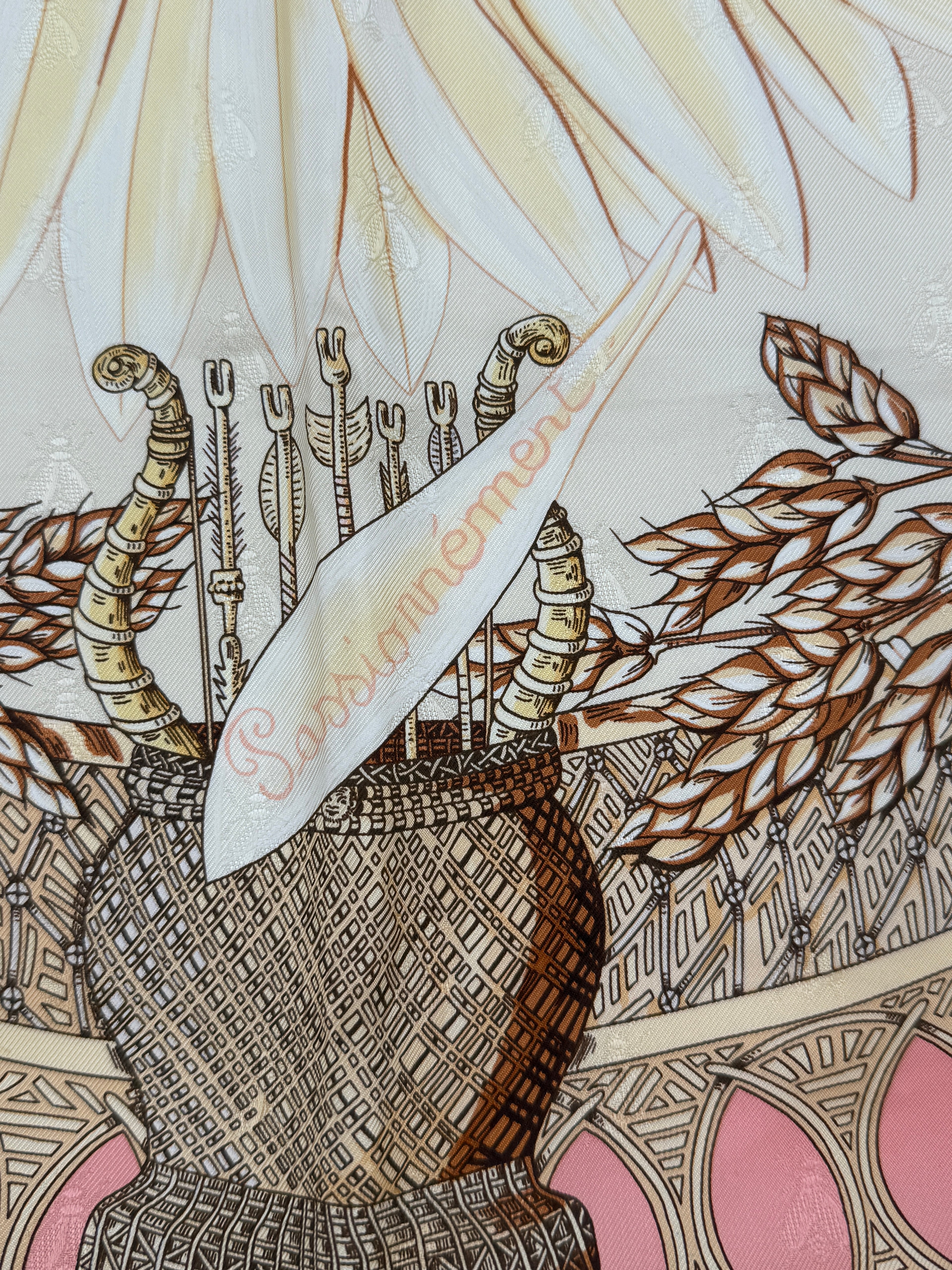 Pre-Owned Hermes Silk Jacquard  Le Carre Scarf "Amours" by Annie Faivre - Authenticated