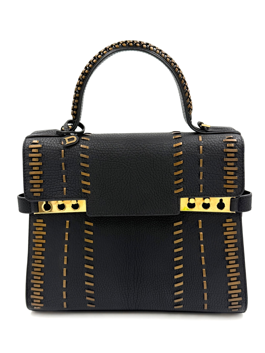 Pre-owned Delvaux Tempête MM Handbag Black Leather Bronze Stitching - Authenticated