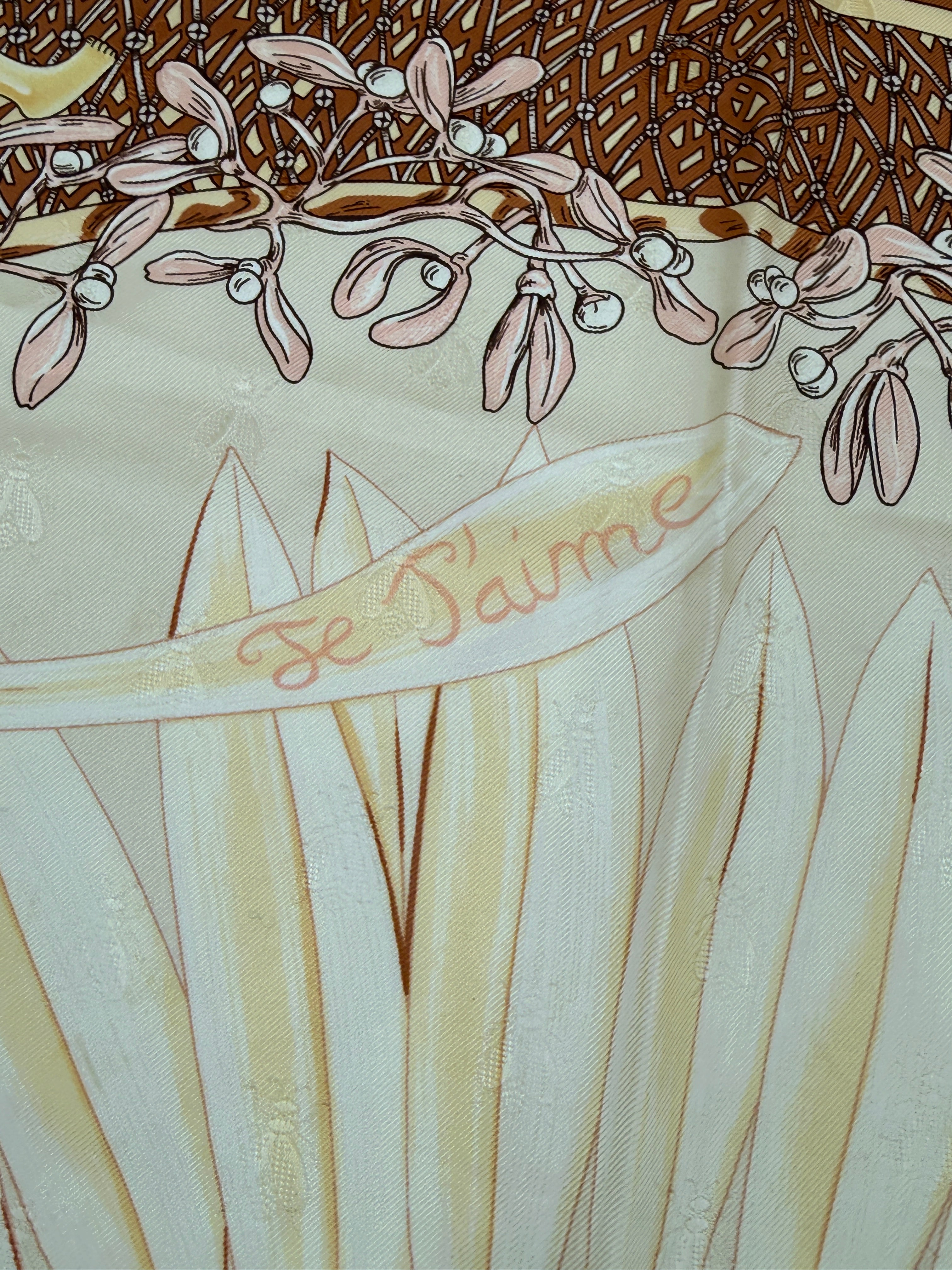 Pre-Owned Hermes Silk Jacquard  Le Carre Scarf "Amours" by Annie Faivre - Authenticated