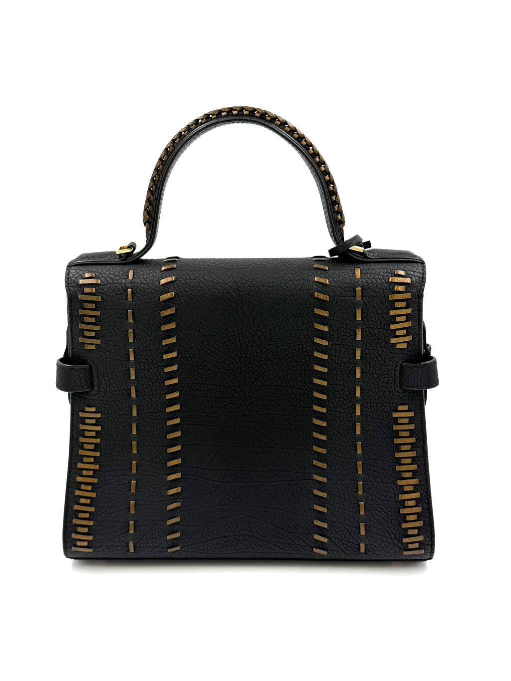 Pre-owned Delvaux Tempête MM Handbag Black Leather Bronze Stitching - Authenticated