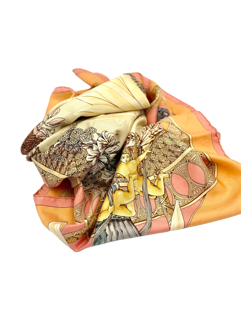 Pre-Owned Hermes Silk Jacquard  Le Carre Scarf "Amours" by Annie Faivre