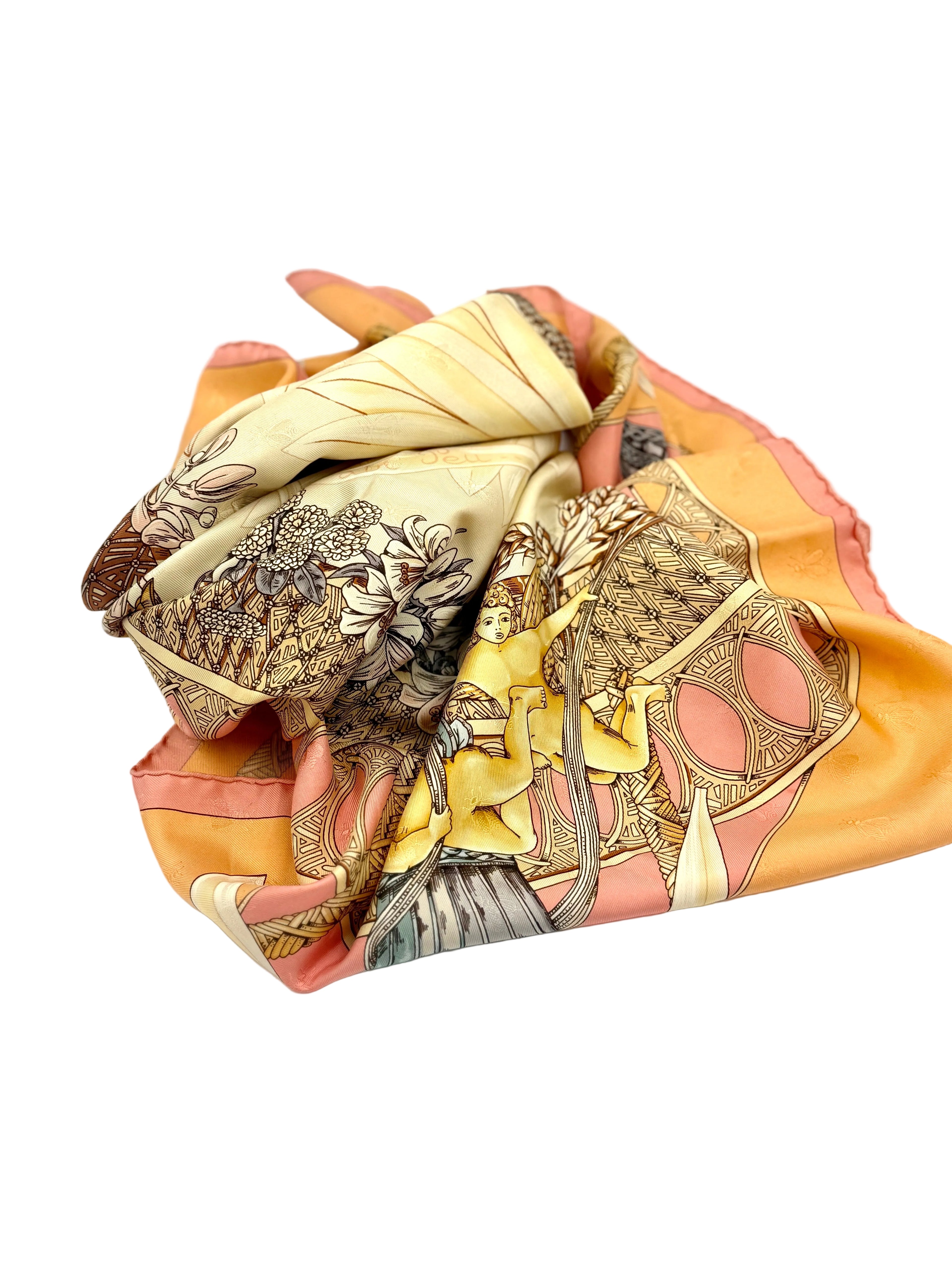 Pre-Owned Hermes Silk Jacquard  Le Carre Scarf "Amours" by Annie Faivre