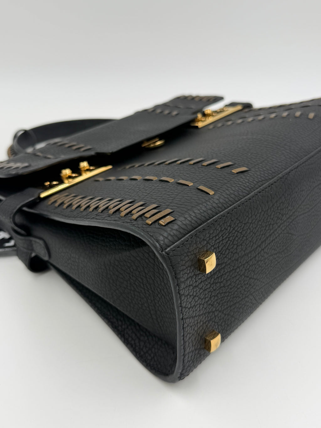 Pre-owned Delvaux Tempête MM Handbag Black Leather Bronze Stitching - Authenticated