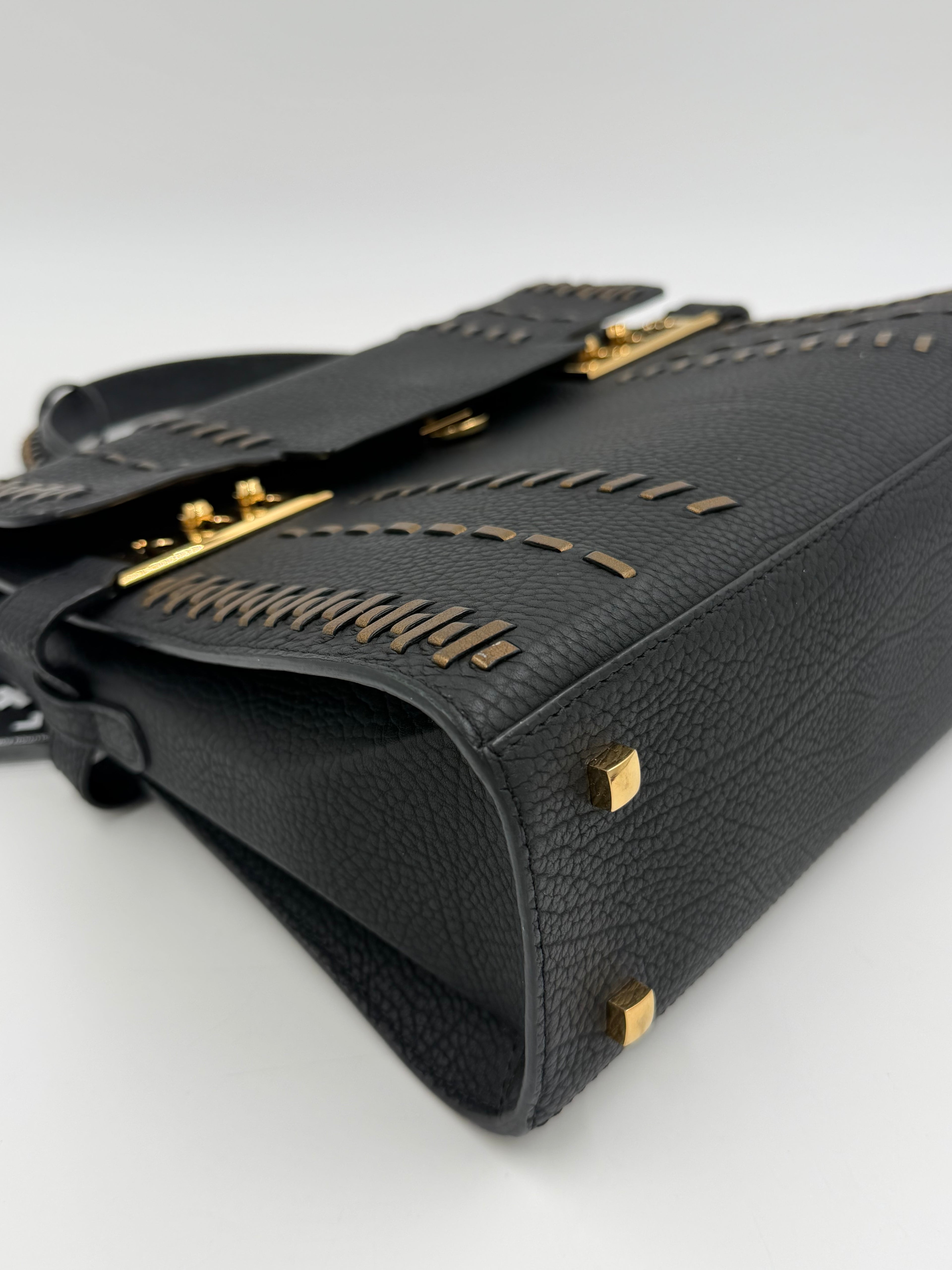 Pre-owned Delvaux Tempête MM Handbag Black Leather Bronze Stitching - Authenticated