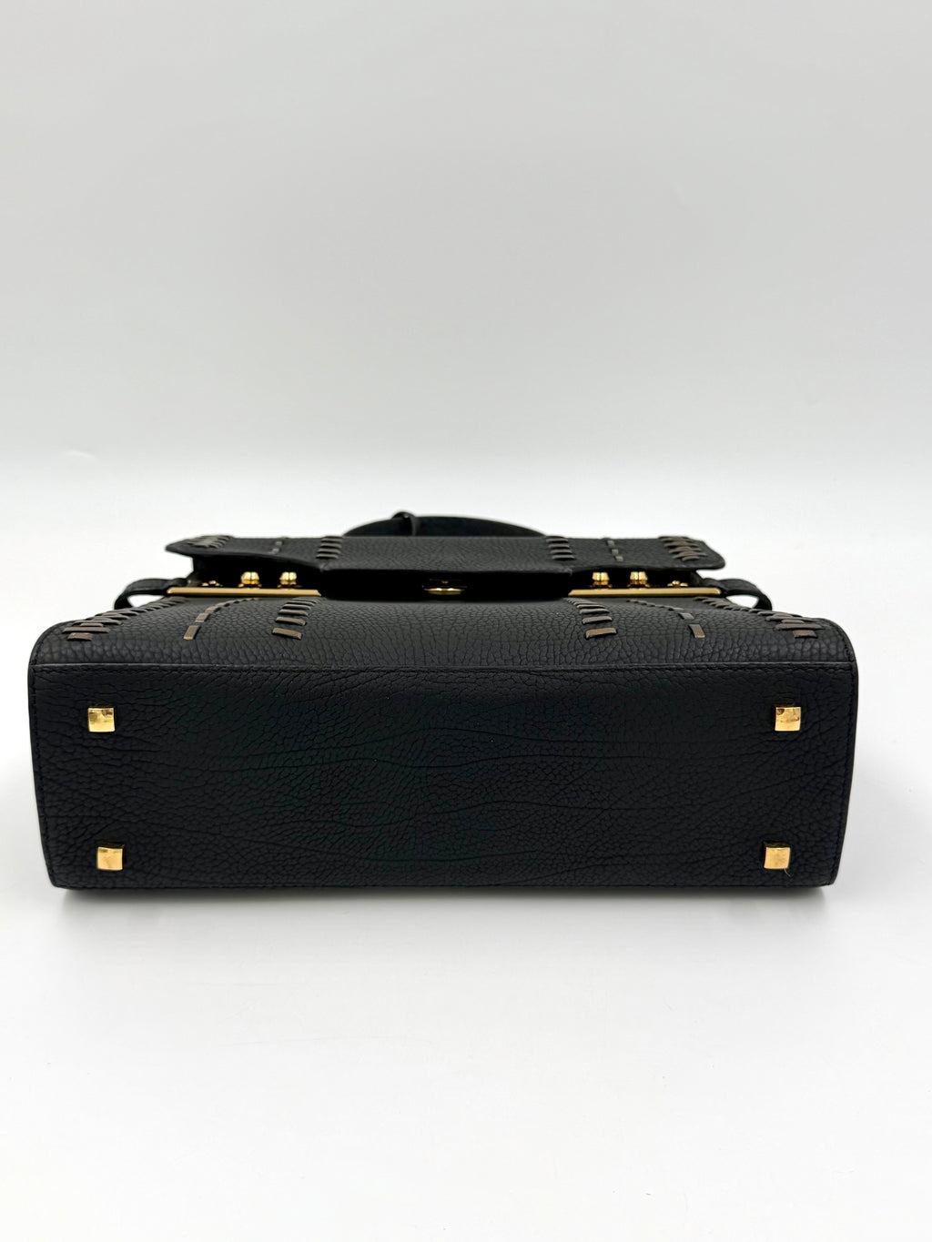 Pre-owned Delvaux Tempête MM Handbag Black Leather Bronze Stitching - Authenticated