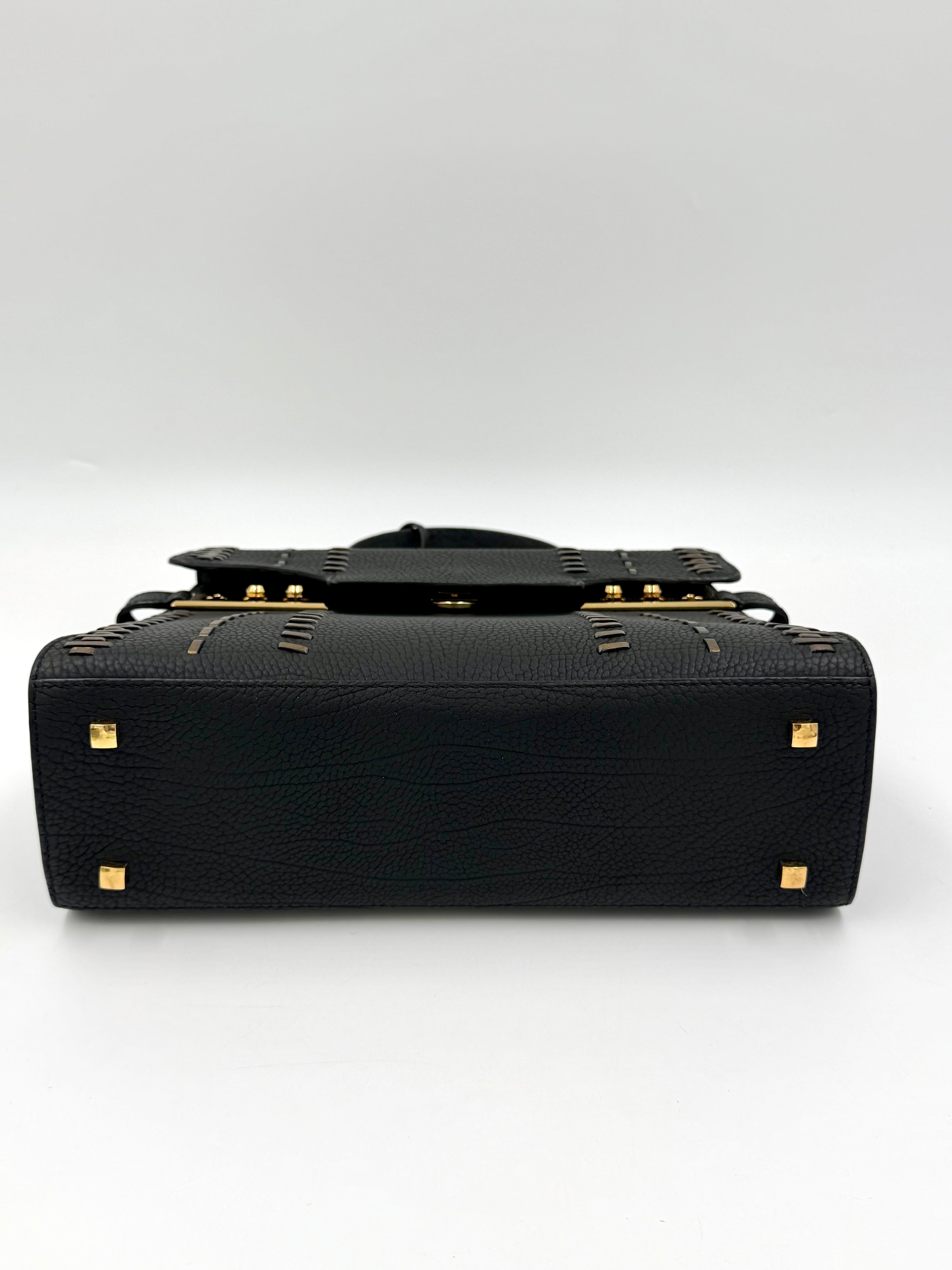 Pre-owned Delvaux Tempête MM Handbag Black Leather Bronze Stitching - Authenticated