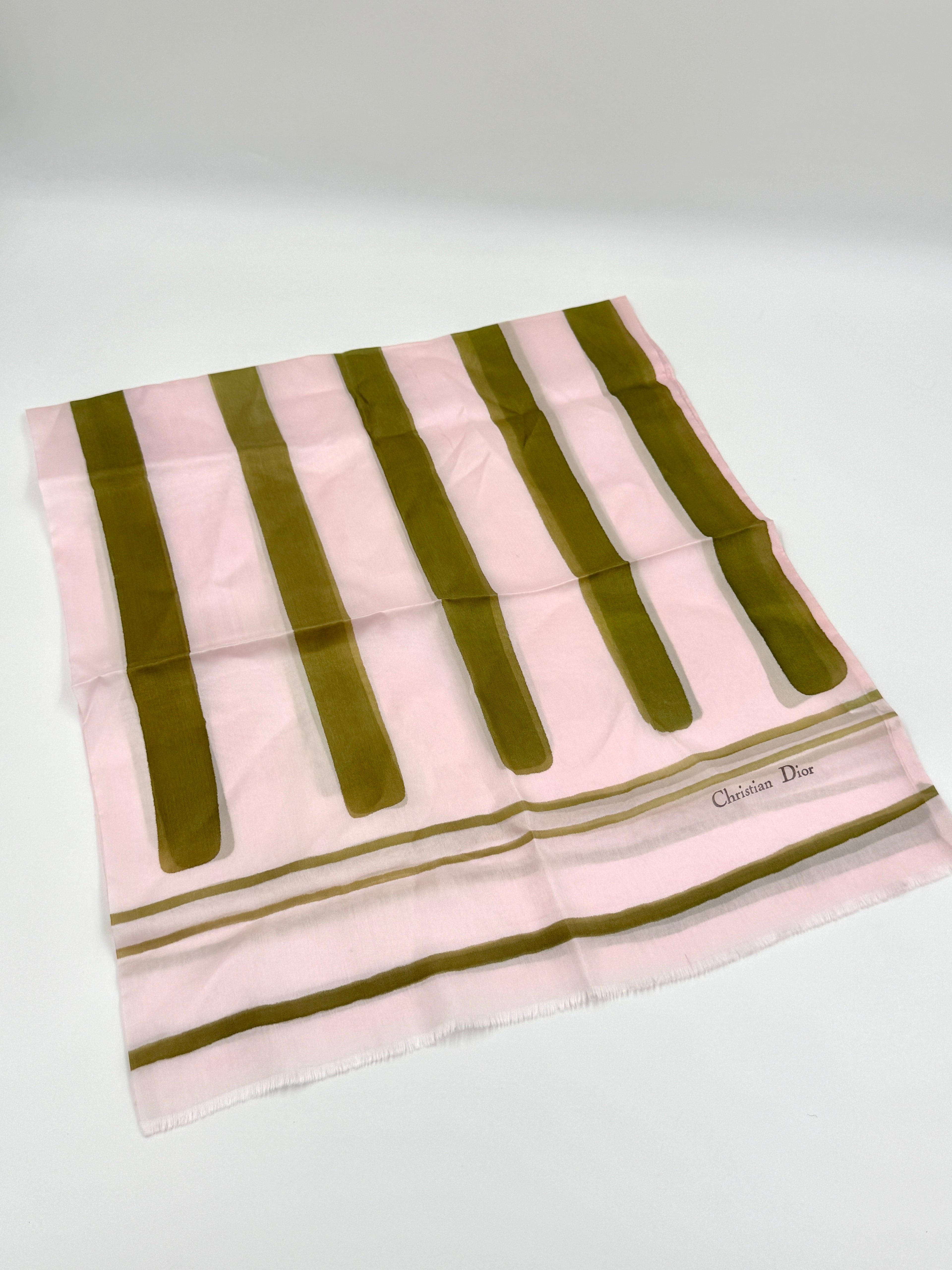 Pre-Owned Christian Dior Silk Stripe Scarf Pink and Green - Authenticated