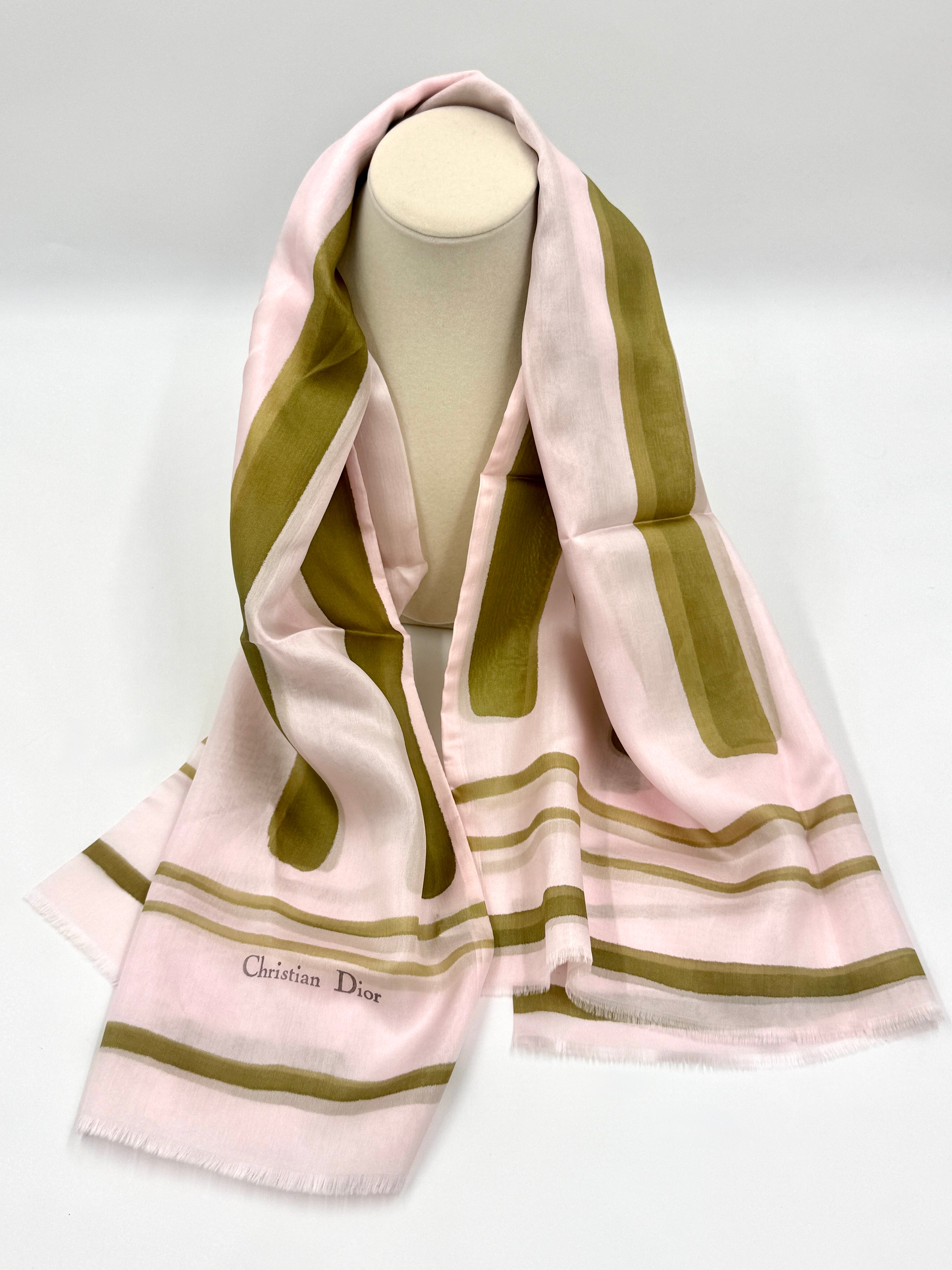 Pre-Owned Christian Dior Silk Stripe Scarf Pink and Green - Authenticated