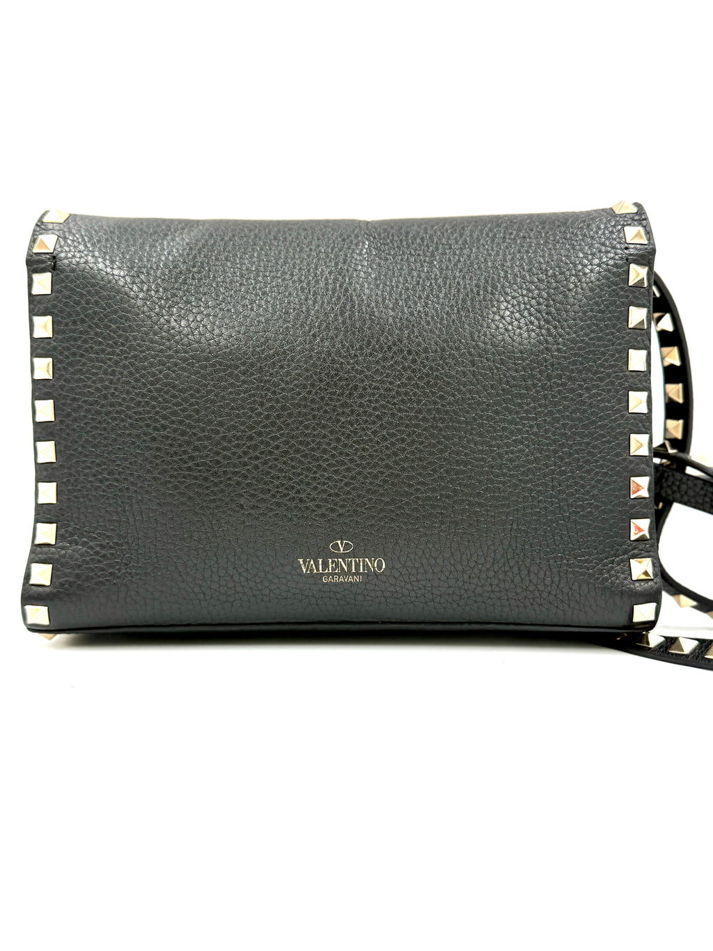 Pre-Owned Valentino Garavani Rockstud Black Pebbled Leather Crossbody Bag - Authenticated