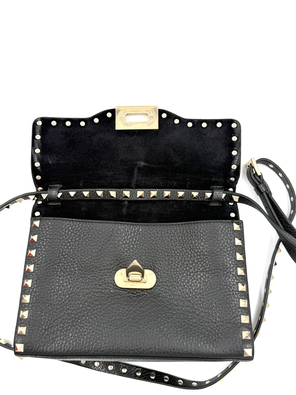 Pre-Owned Valentino Garavani Rockstud Black Pebbled Leather Crossbody Bag - Authenticated