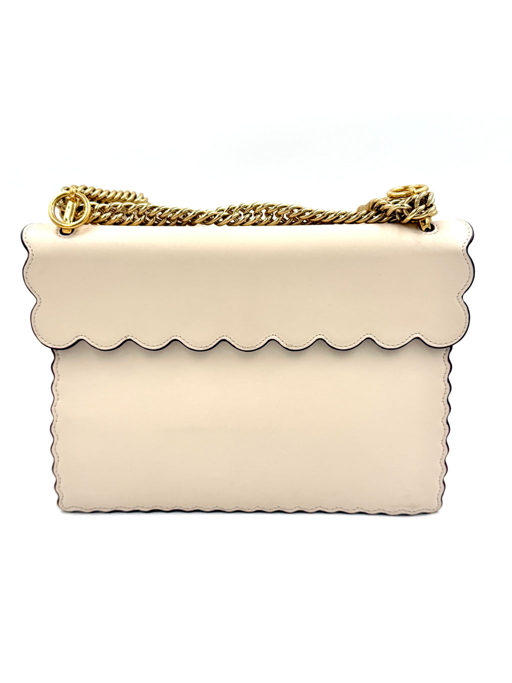 Pre-Owned Fendi Ivory Kan I Scalloped Leather Shoulder Bag - Authenticated