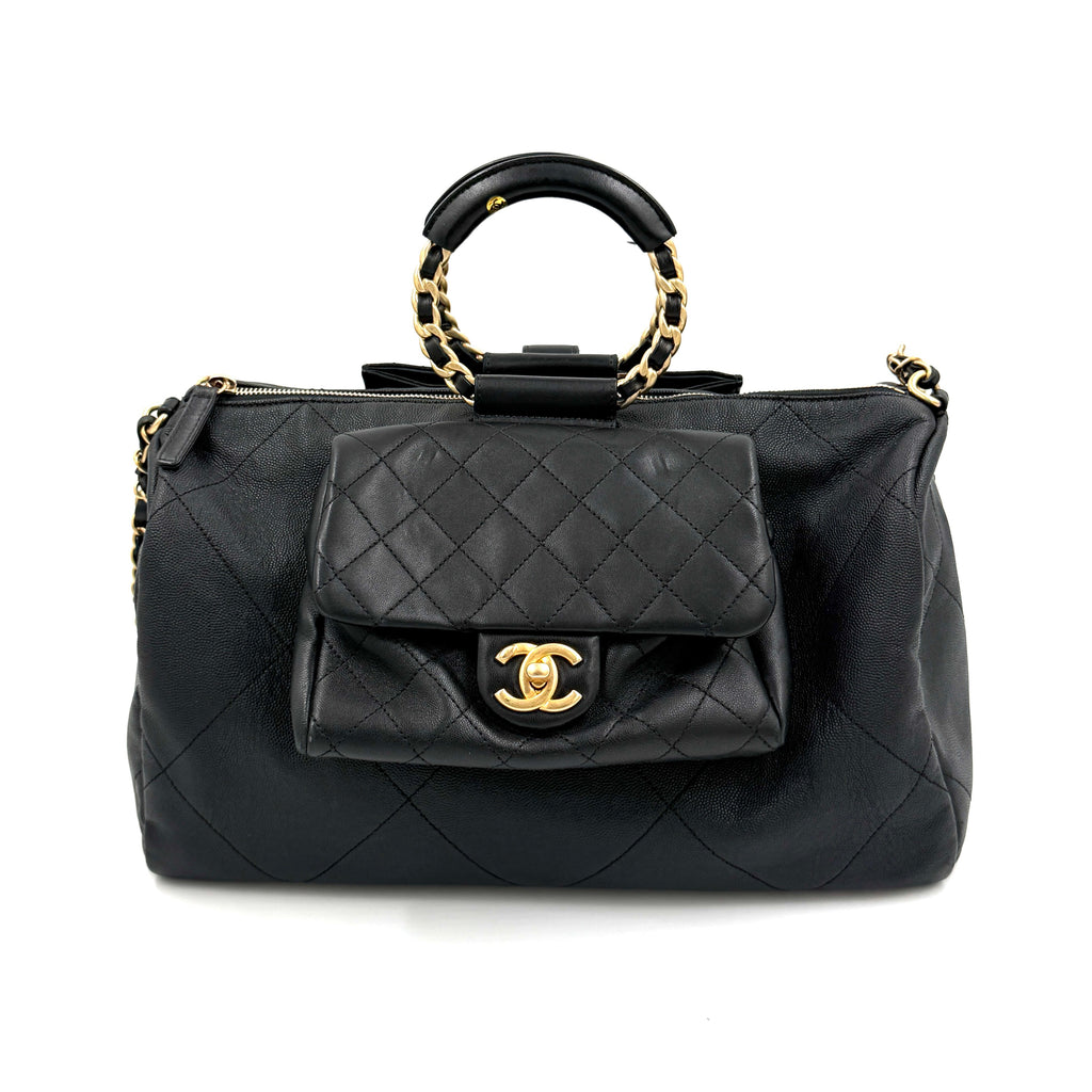 Pre-Owned Chanel Black In The Loop Bowling Bag Caviar and Lambskin Leather - Authenticated