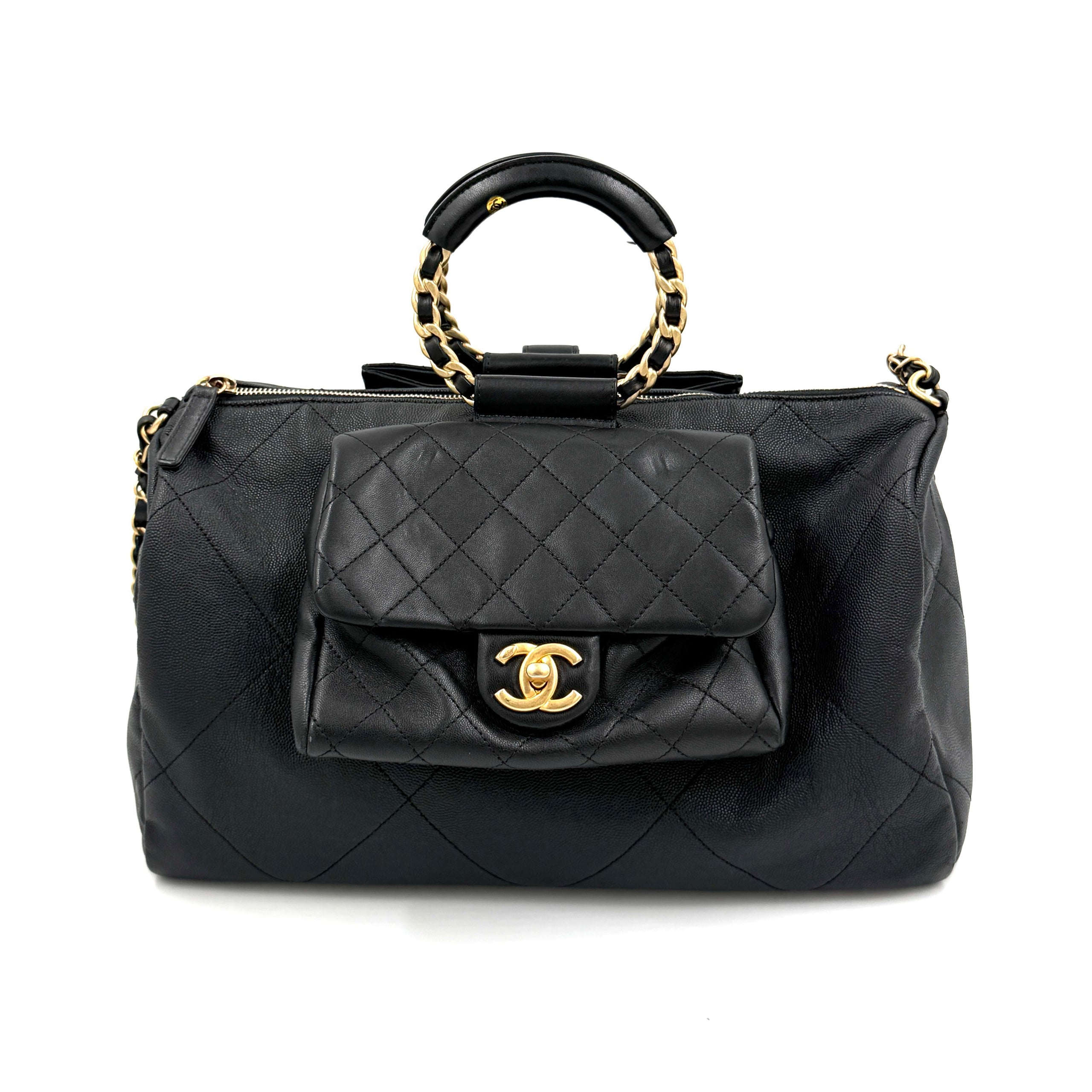 Pre-Owned Chanel Black In The Loop Bowling Bag Caviar and Lambskin Leather - Authenticated