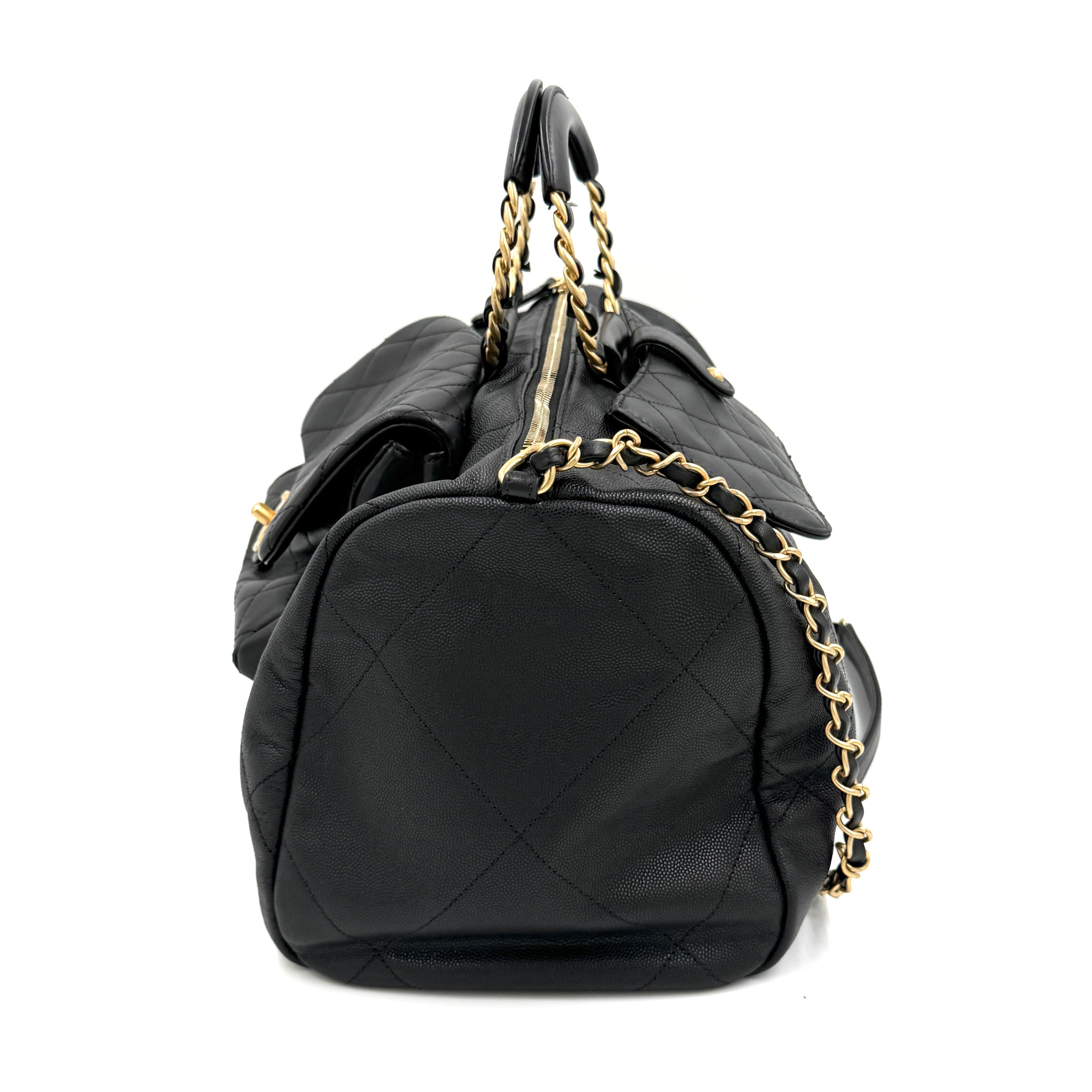 Pre-Owned Chanel Black In The Loop Bowling Bag Caviar and Lambskin Leather - Authenticated